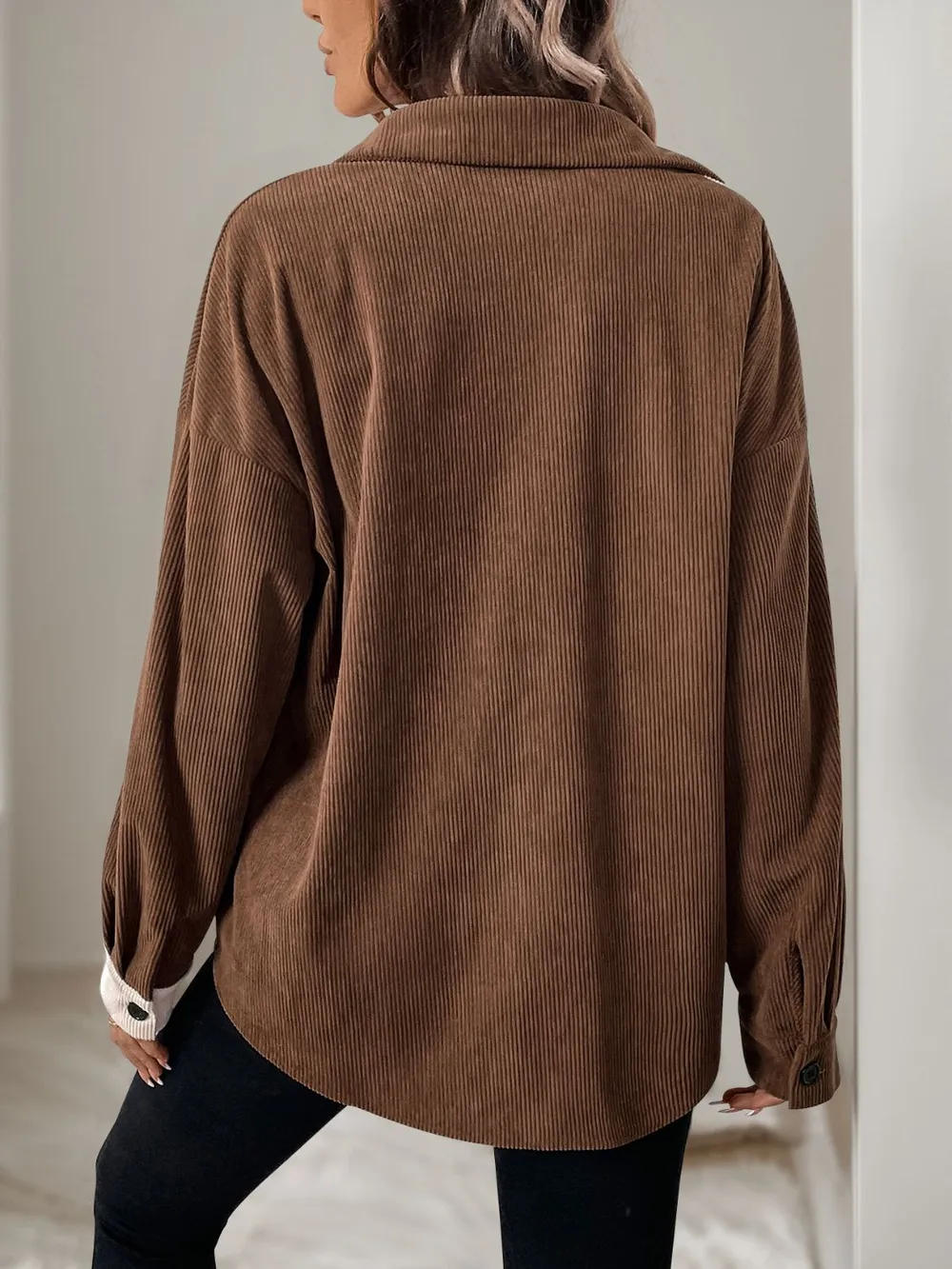Pocketed Contrast Collared Neck Long Sleeve Shirt, image 5