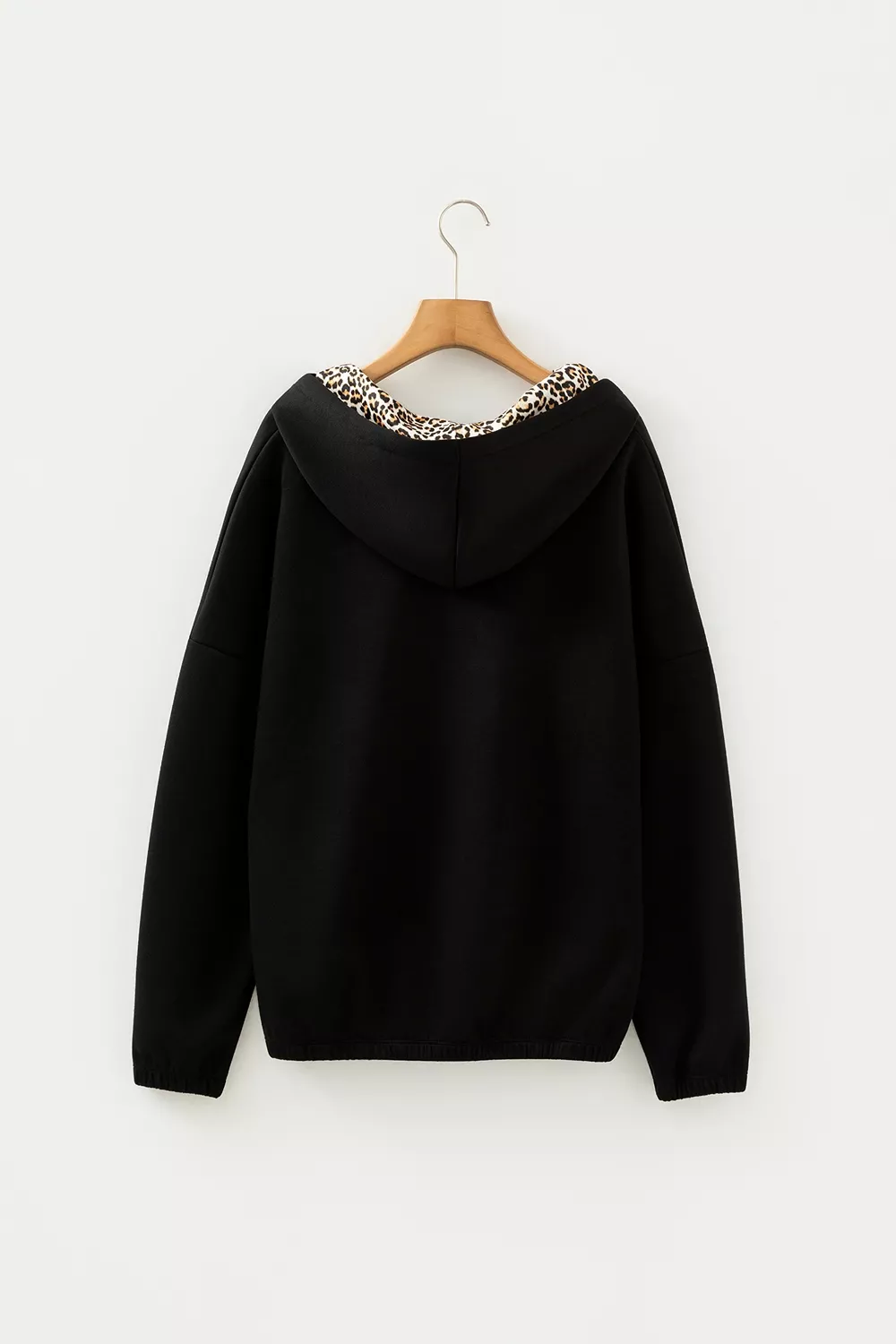 Elastic Cuffs Leopard Contrast Drawstring Hoodie, image 4