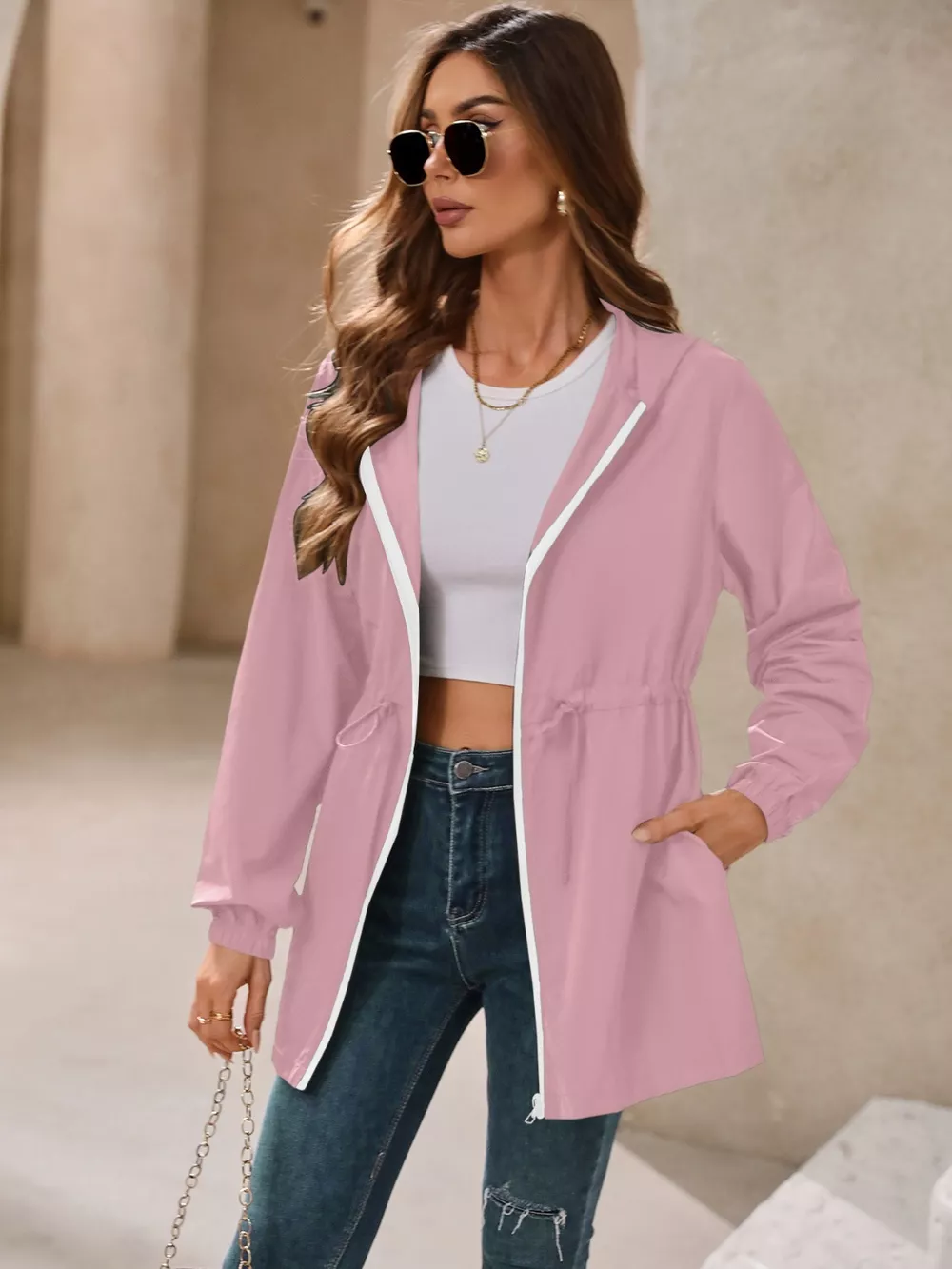 Outdoor Waterproof Long Sleeve Hooded Windbreaker, image 17