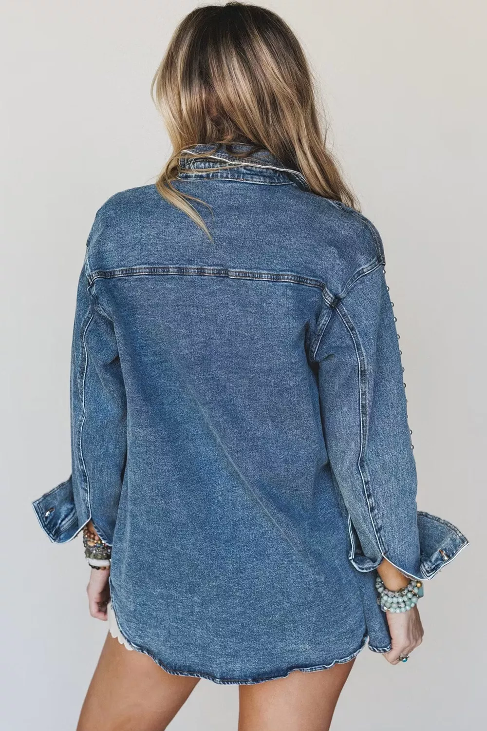 Rivet Embellished Western Style Regular Fit Long Sleeve Denim Jacket, image 2