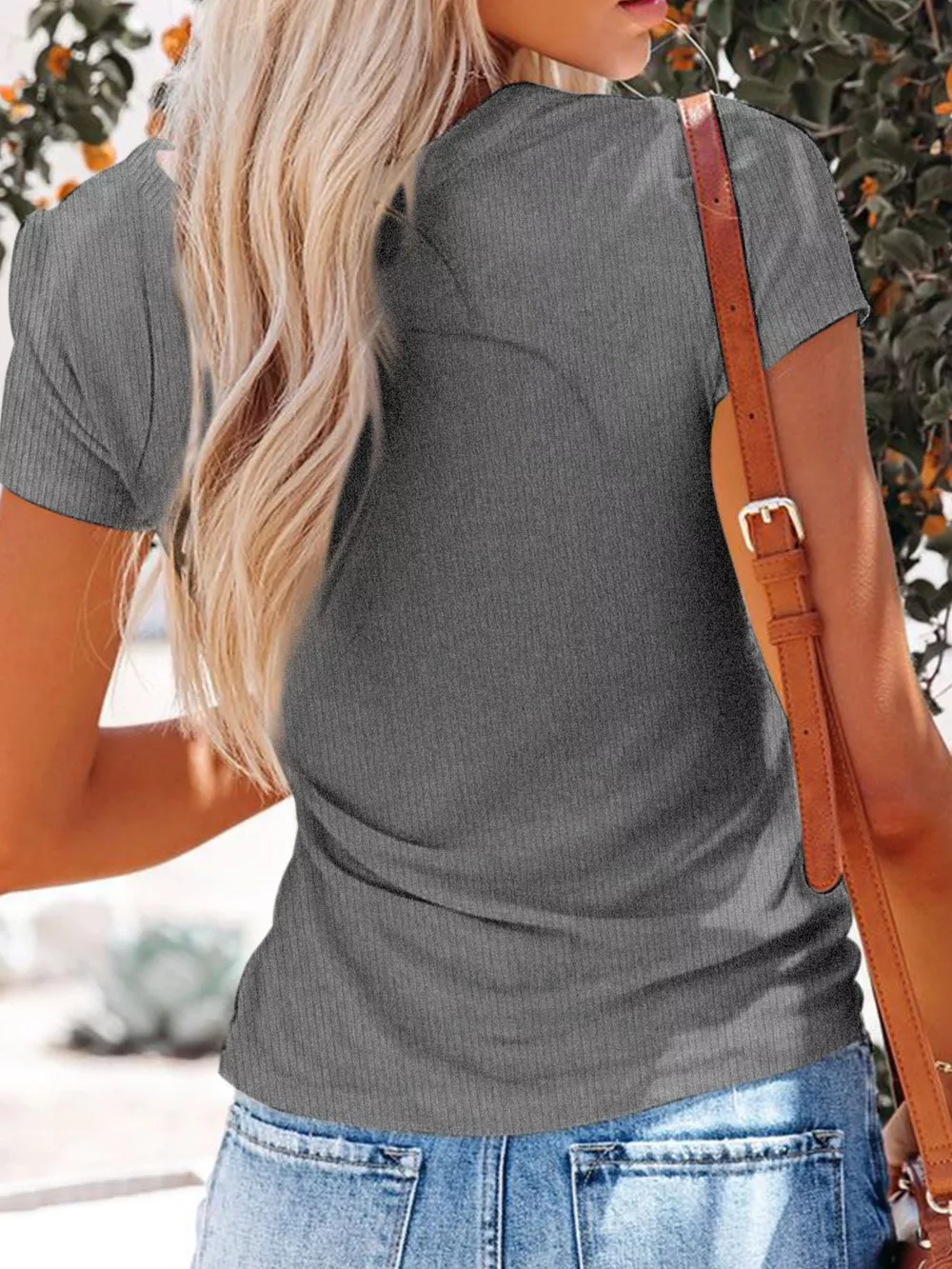 Full Size Casual V-Neck Button Detail T-Shirt Plus Size, image 6
