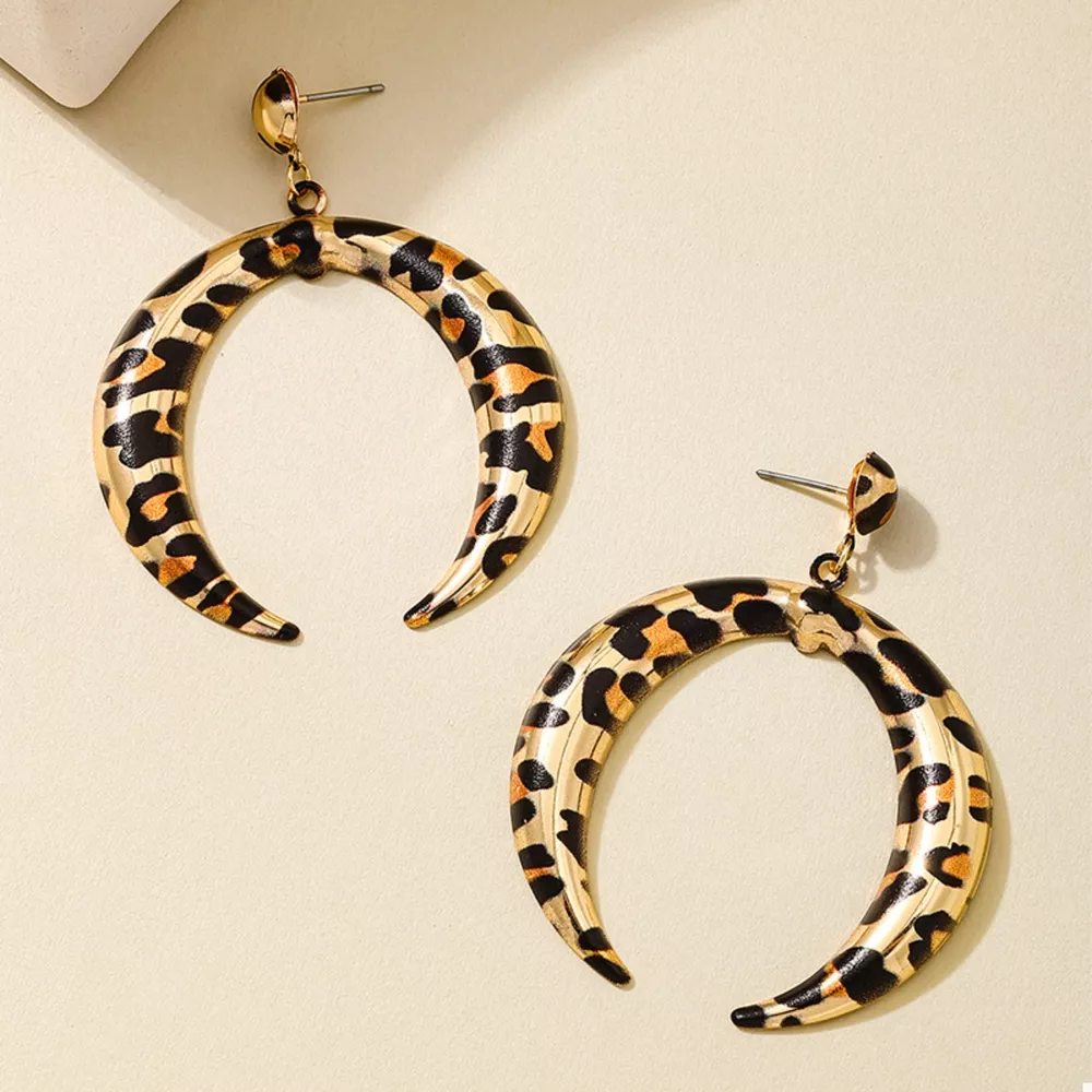Leopard Crescent Dangle Earrings, image 4