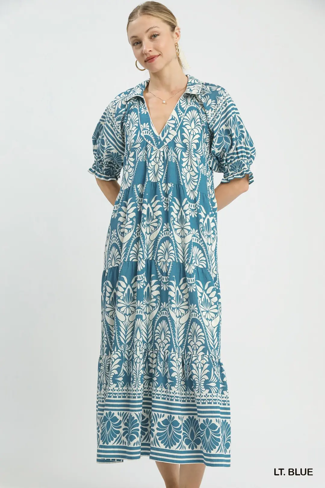 Two tone Border Print Midi Dress, image 2