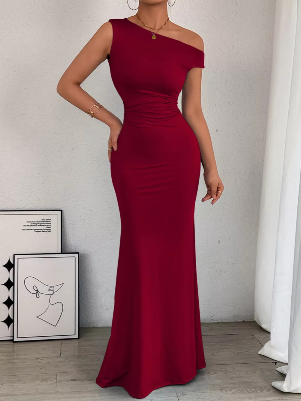 One-Shoulder Ruched Bodycon Maxi Dress, image 23
