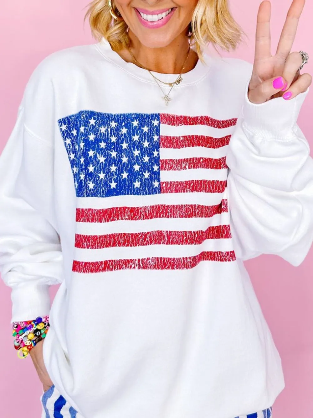US Flag Round Neck Long Sleeve Sweatshirt, image 6