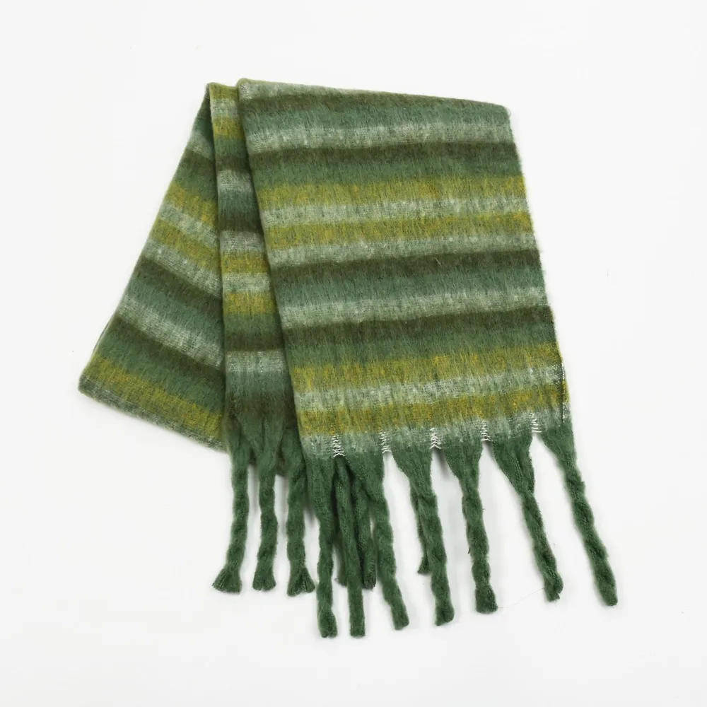 Fringe Contrast Striped Polyester Scarf, image 5
