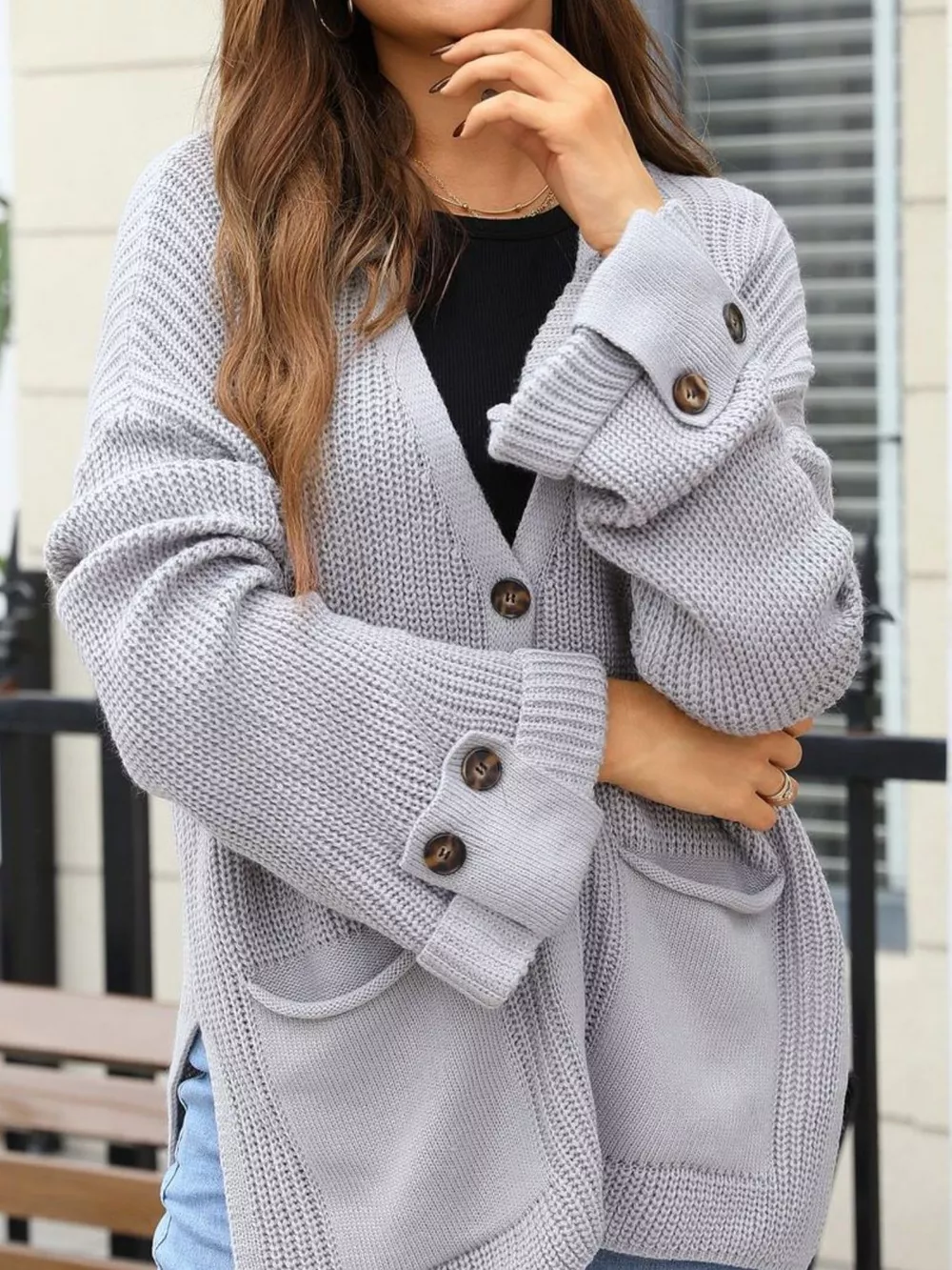 Oversized Knit Button-Down Cardigan, image 9