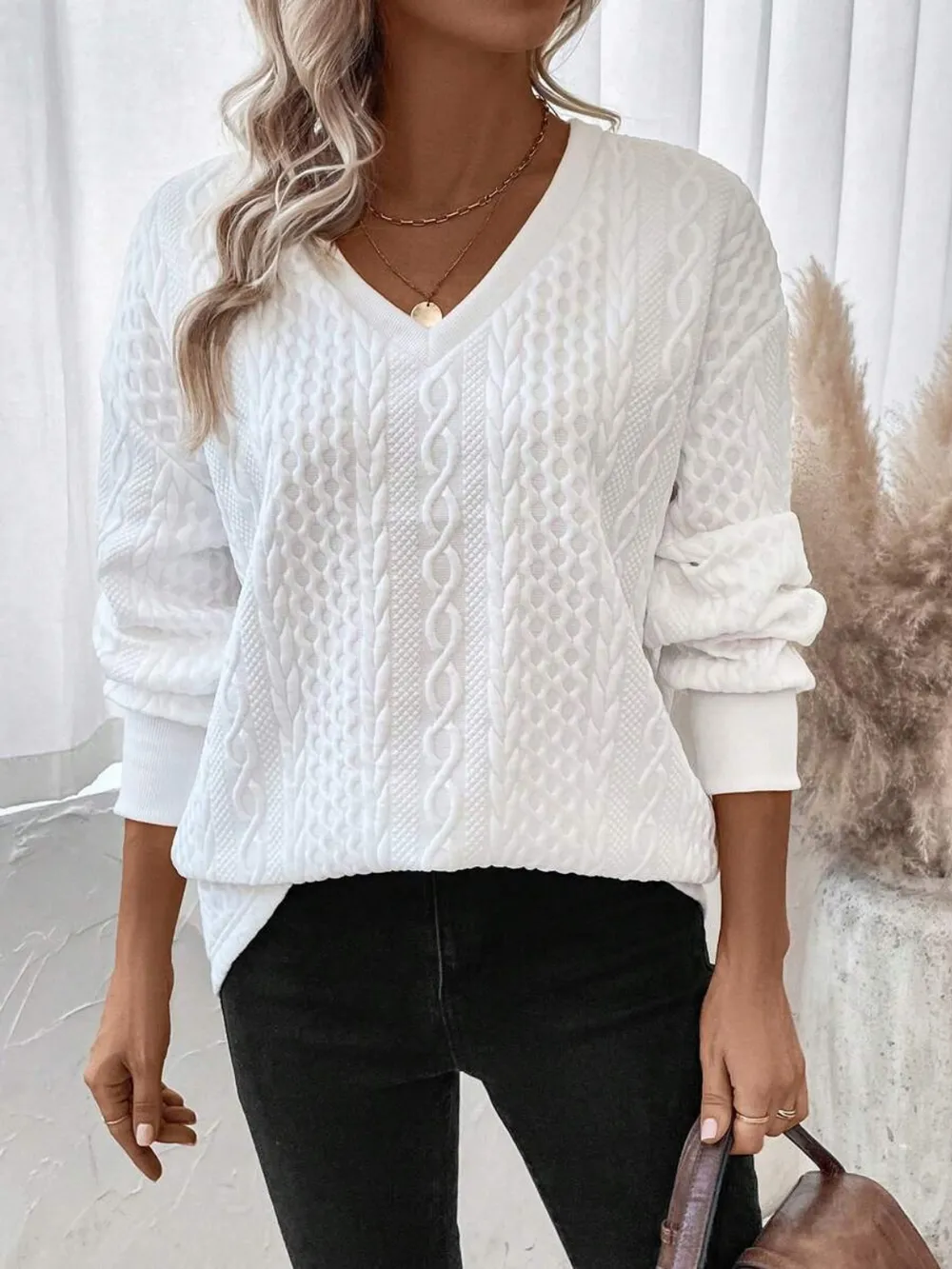 V-Neck Long Sleeve Sweatshirt, image 3