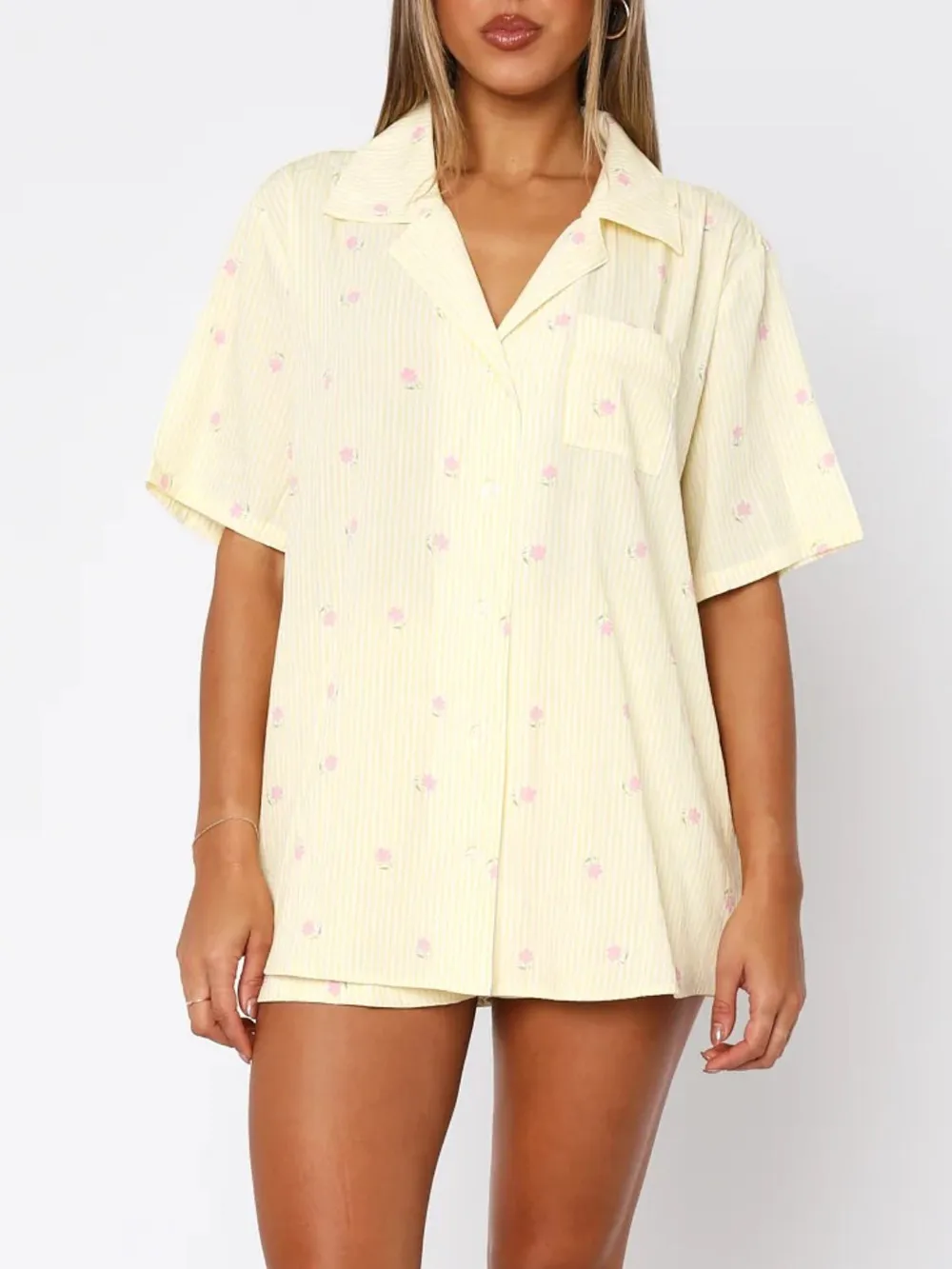 Valentine's Day Printed Collared Neck Short Sleeve Top and Shorts Set, image 12