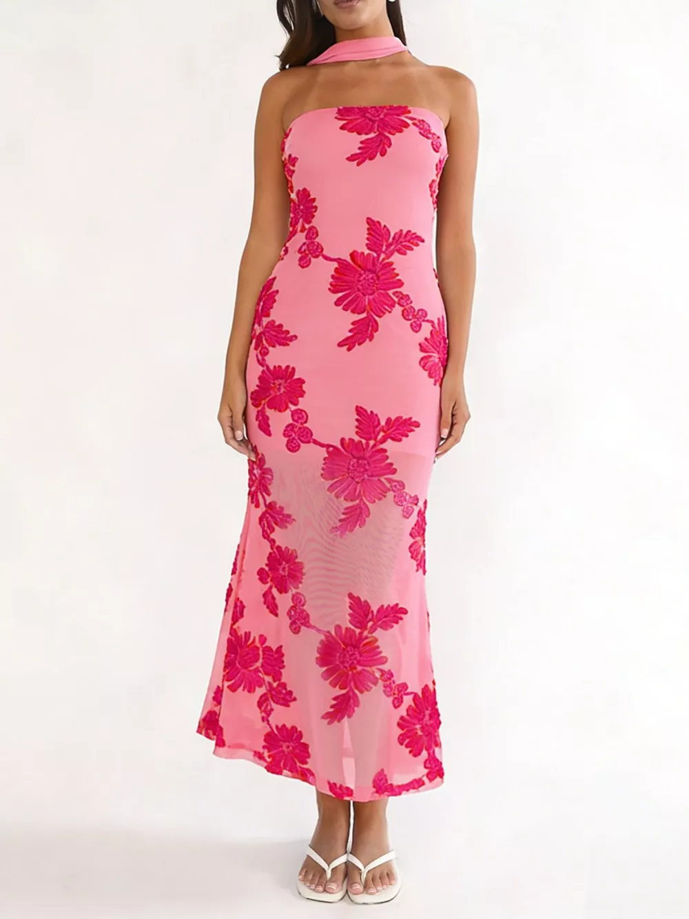 Floral Tube Dress with Scarf, image 2