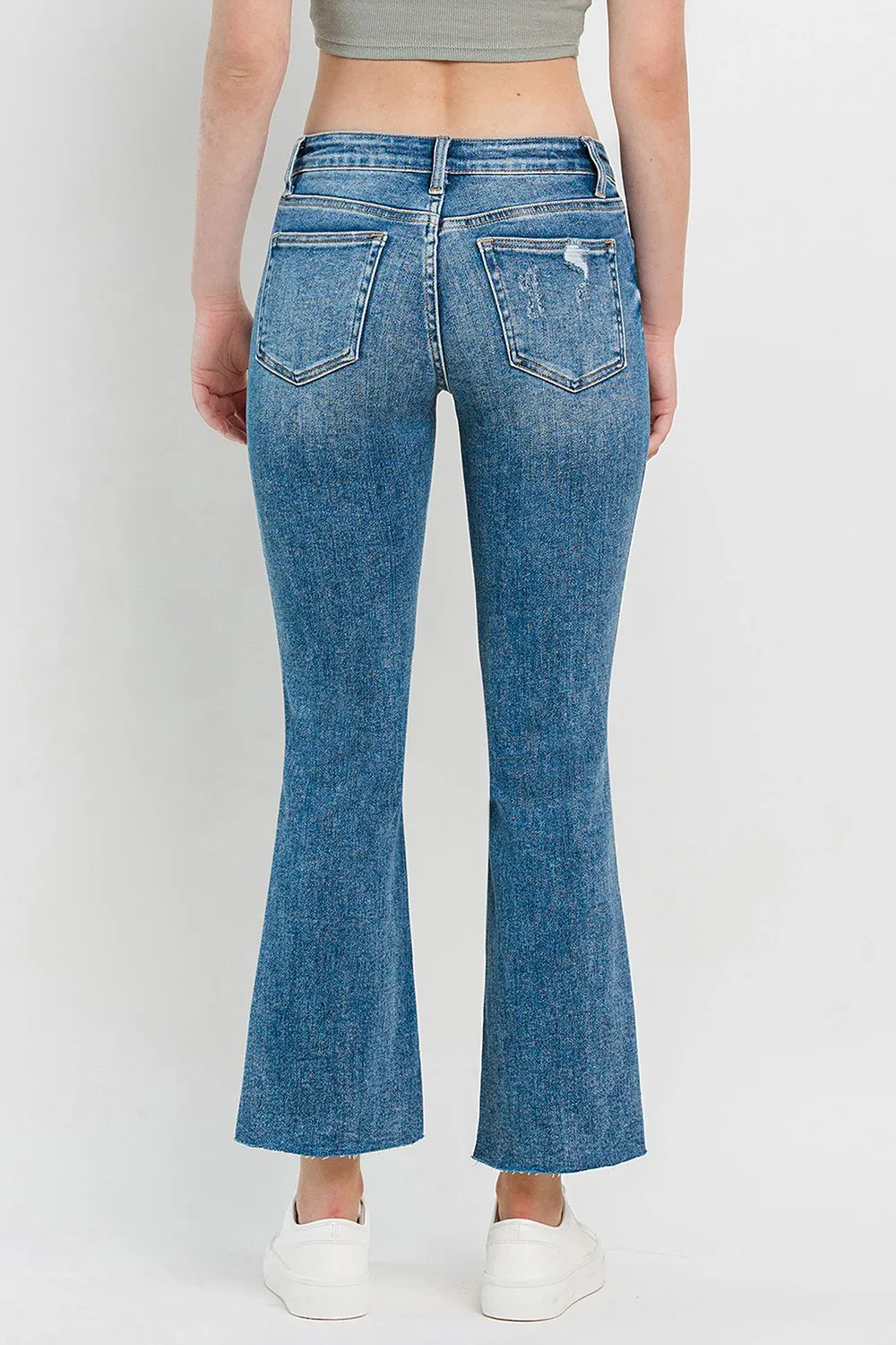Full Size Mid Rise Distressed Cropped Flare Jeans, image 2