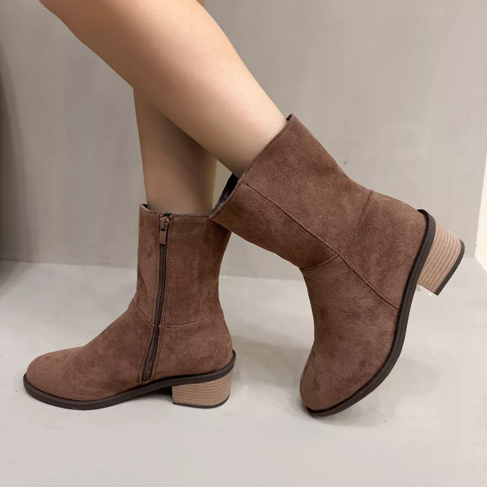 Round Toe Block Heels Ankle Boots, image 6