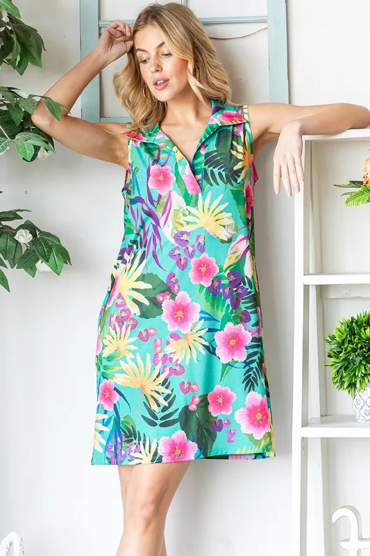 Full Size Floral Johnny Collar Sleeveless Dress Plus Size, image 13