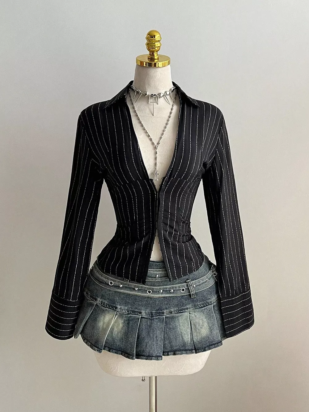 Striped Long Sleeve Fitted Blouse, image 10