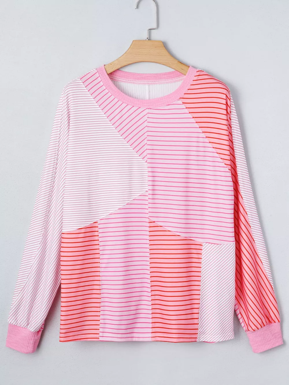 Striped Colorblock Exposed Seam Casual Long Sleeve Top, image 4
