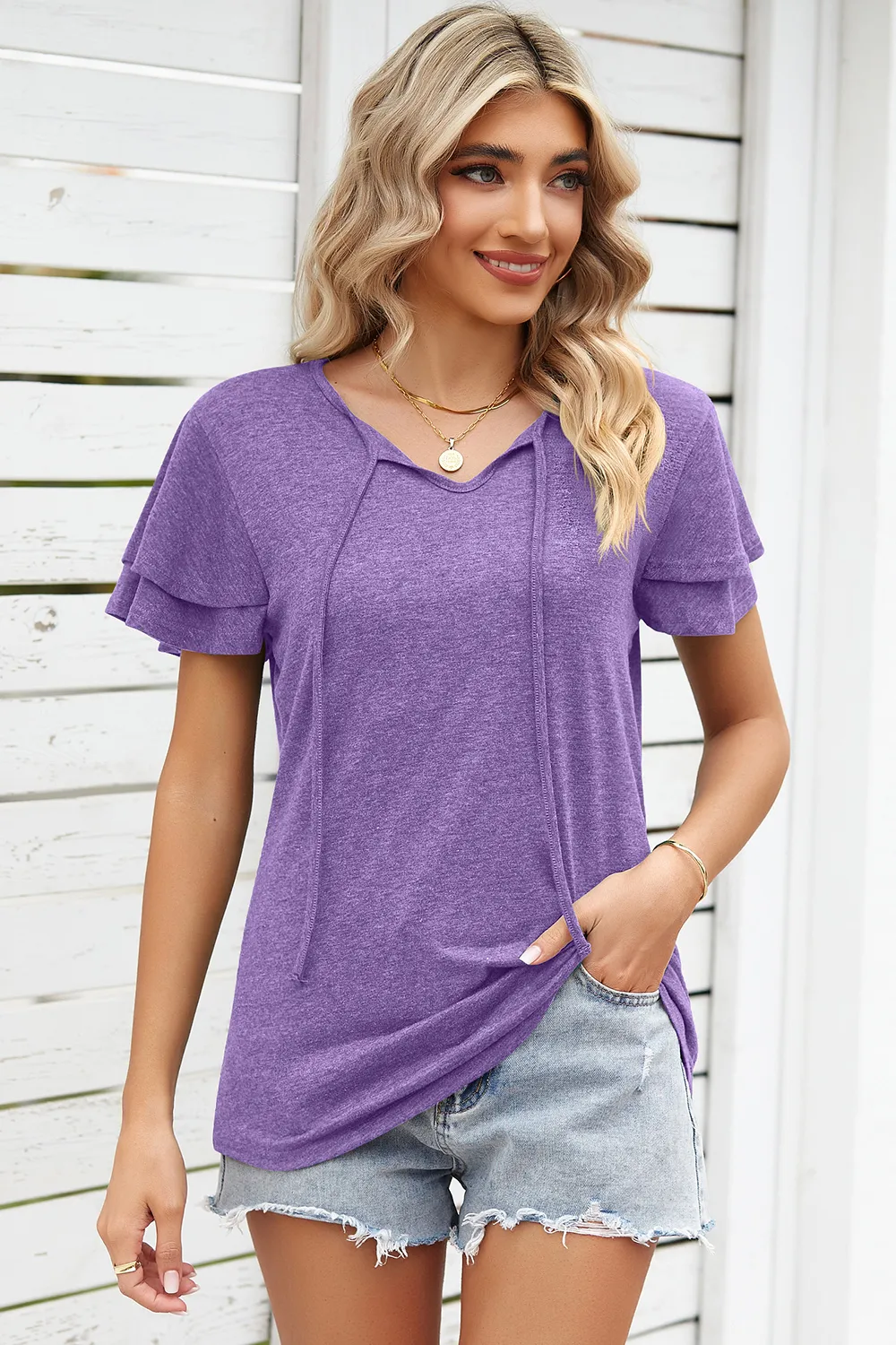 Tie Waist Flutter Sleeve Blouse, image 31