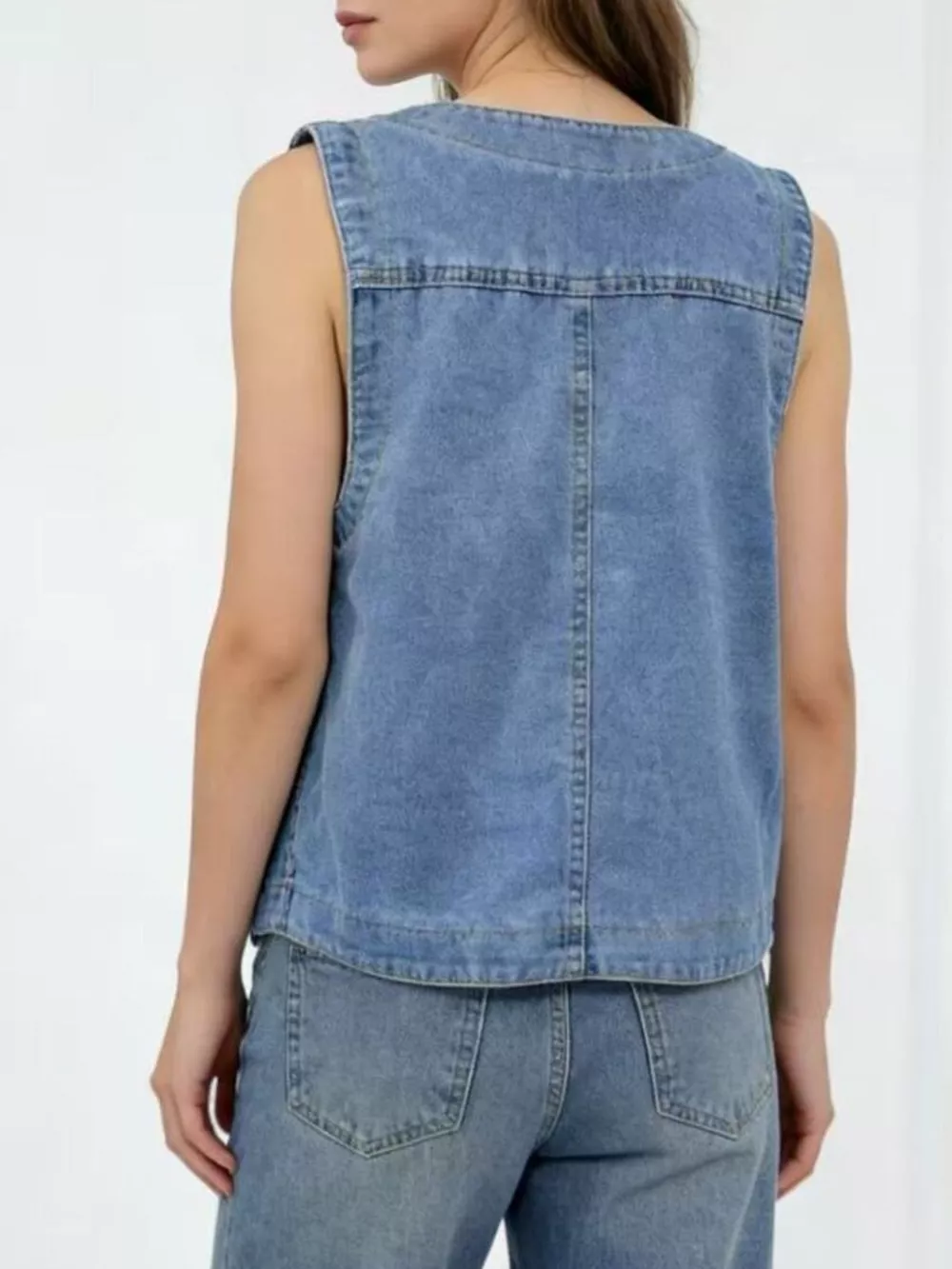 Plus Size Button-Down Denim Vest, image 6