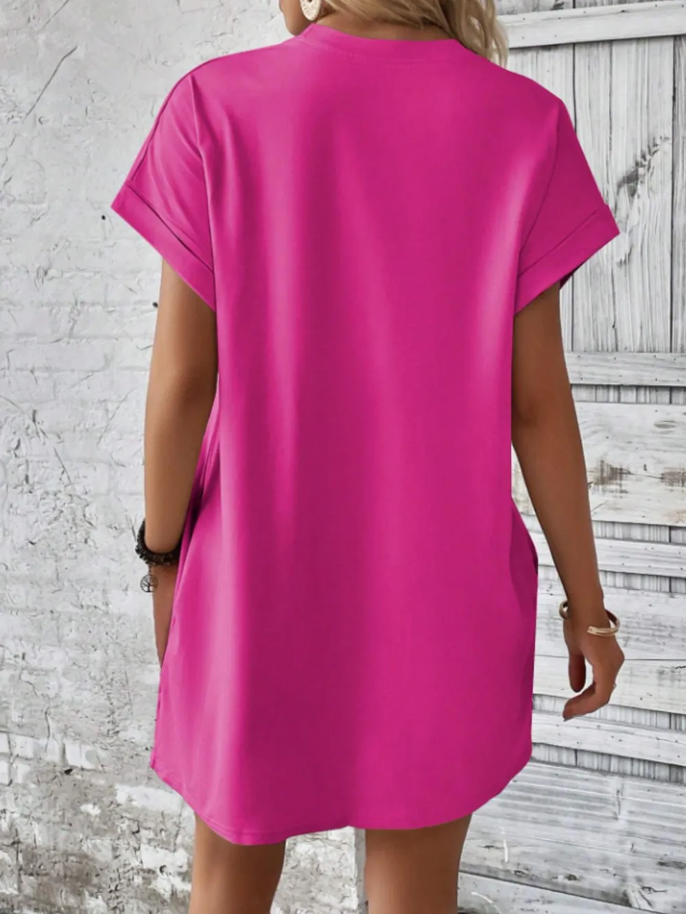 Round Neck Short Sleeve Mini Tee Dress with Pockets, image 13