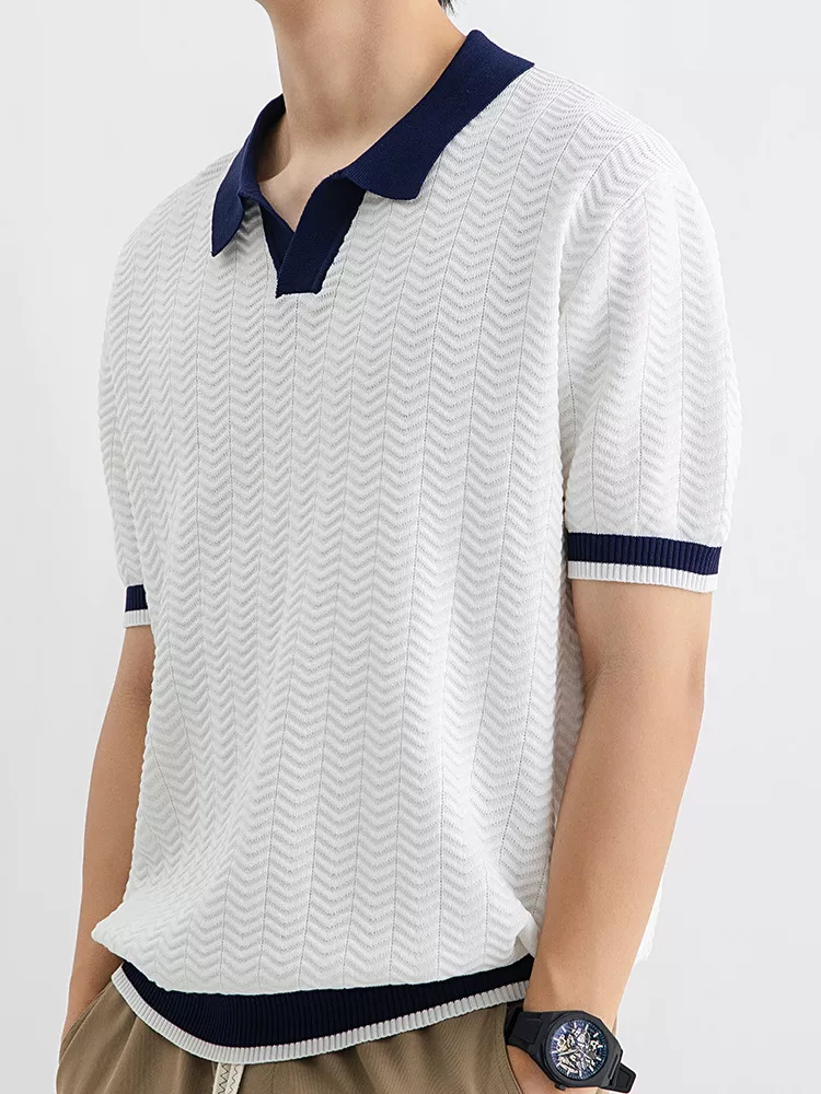 Men's Plus Size Textured Knit Polo with Contrast Trim, image 4