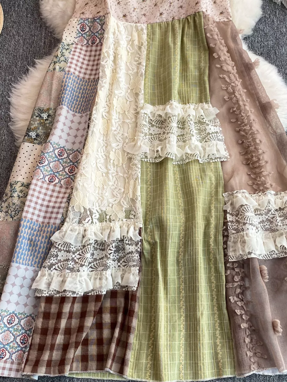 Patchwork Lace Trimmed A-Line Dress, image 2