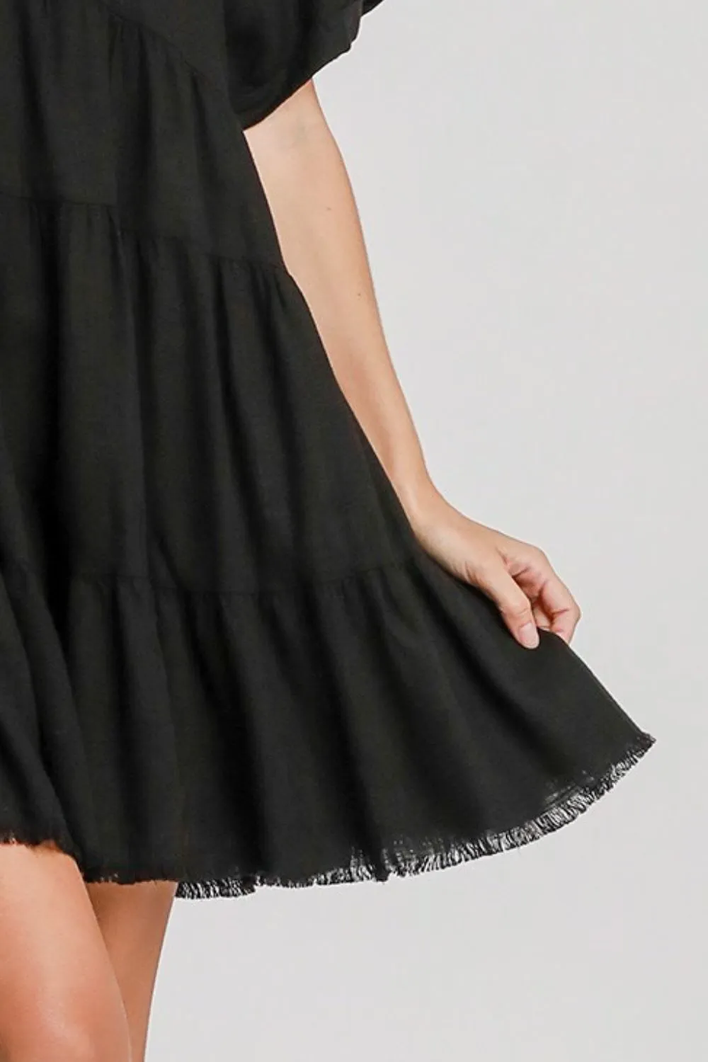 Full Size Raw Hem Folded Sleeve Tiered Dress Plus Size, image 3