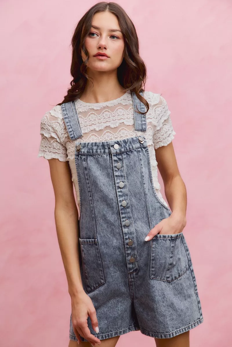 Denim Washed On Front With Adjustable Strap Romper, image 4