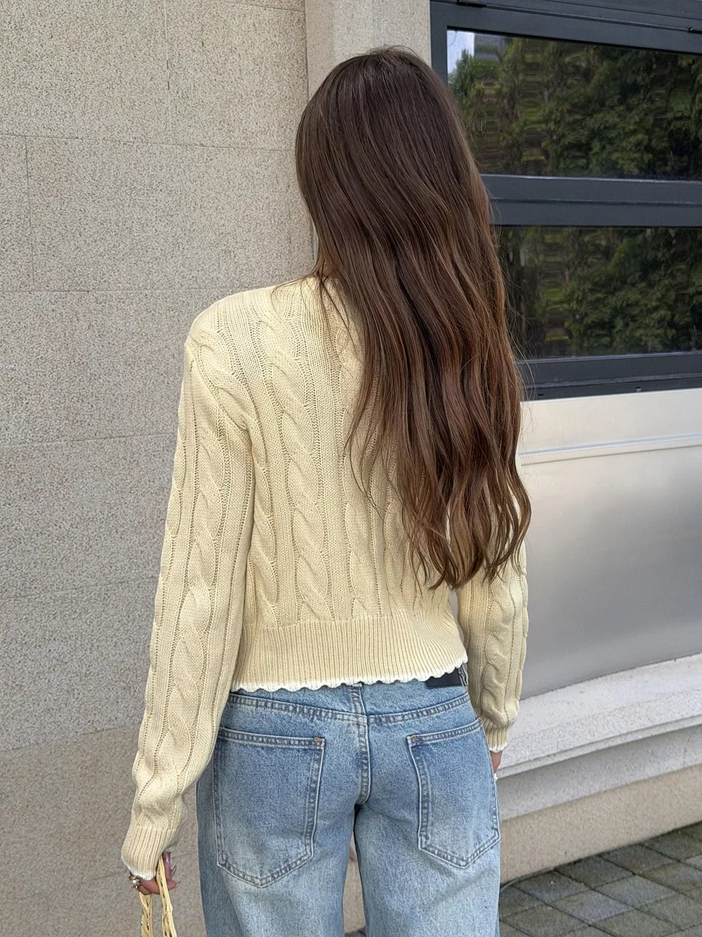 Cable Knit Button-Down Cropped Cardigan, image 5
