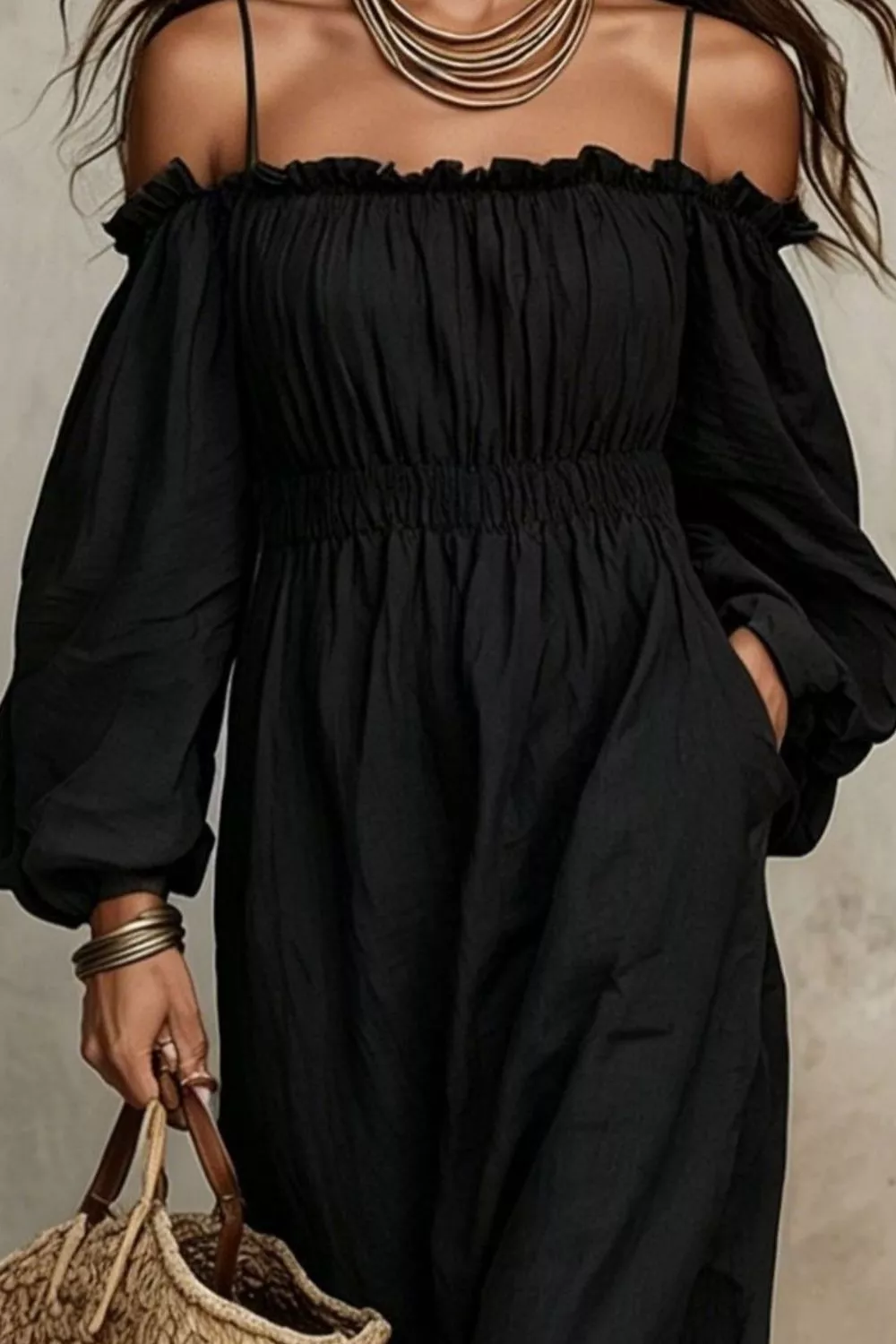 Spaghetti Strap Balloon Sleeve Dress, image 8