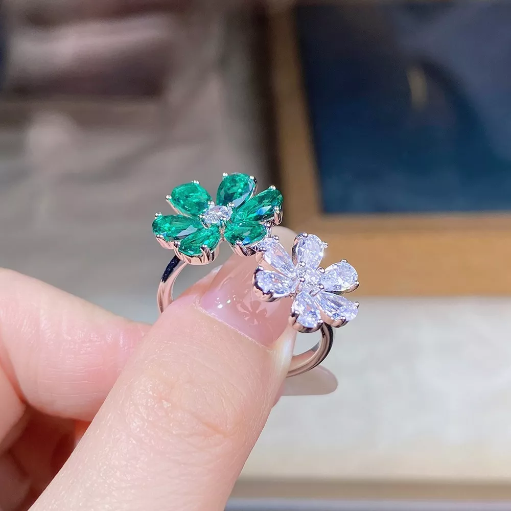 925 Sterling Silver Zircon Flower Ring, image 5