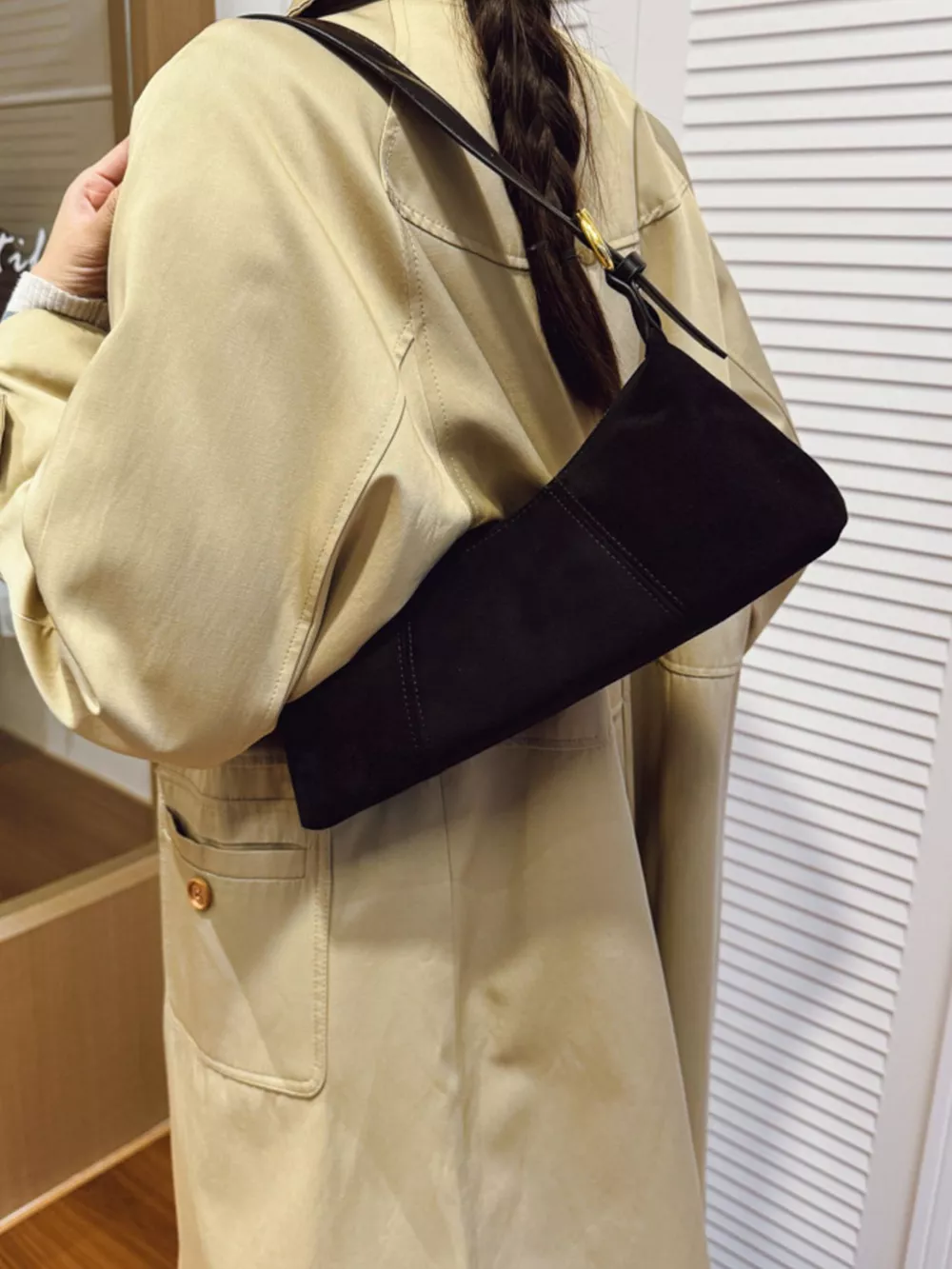Vintage Suede Hobo Shoulder Bag, image 10