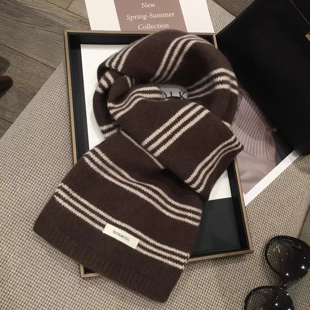 Wool Striped Contrast Knit Warm Scarf, image 6