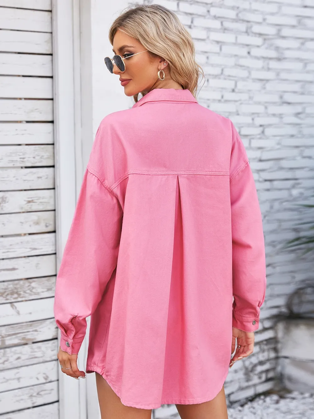 Pocketed Snap Down Dropped Shoulder Denim Shacket, image 6