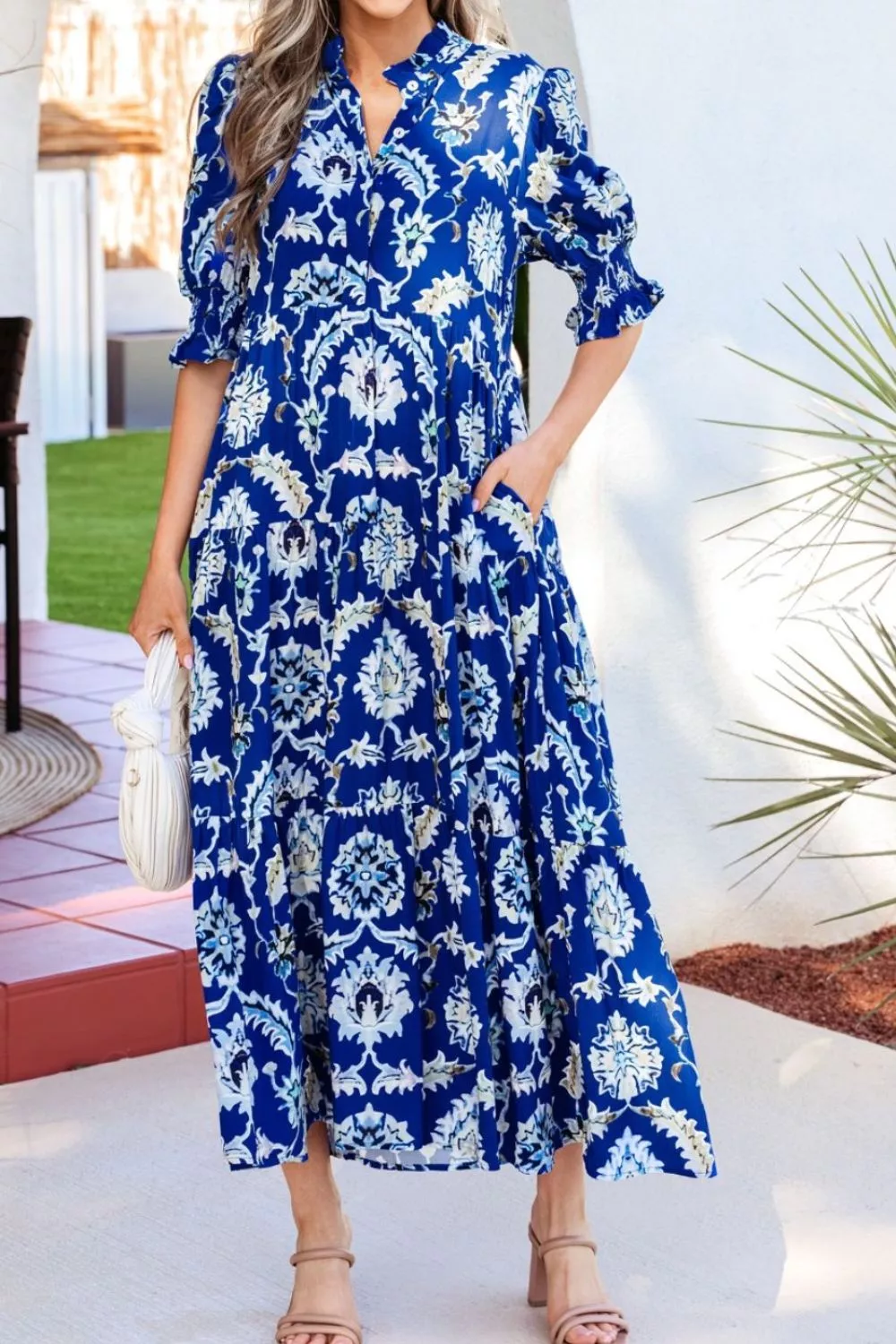 Wild Floral Print Frilled Collar Half Sleeve Dress, image 2