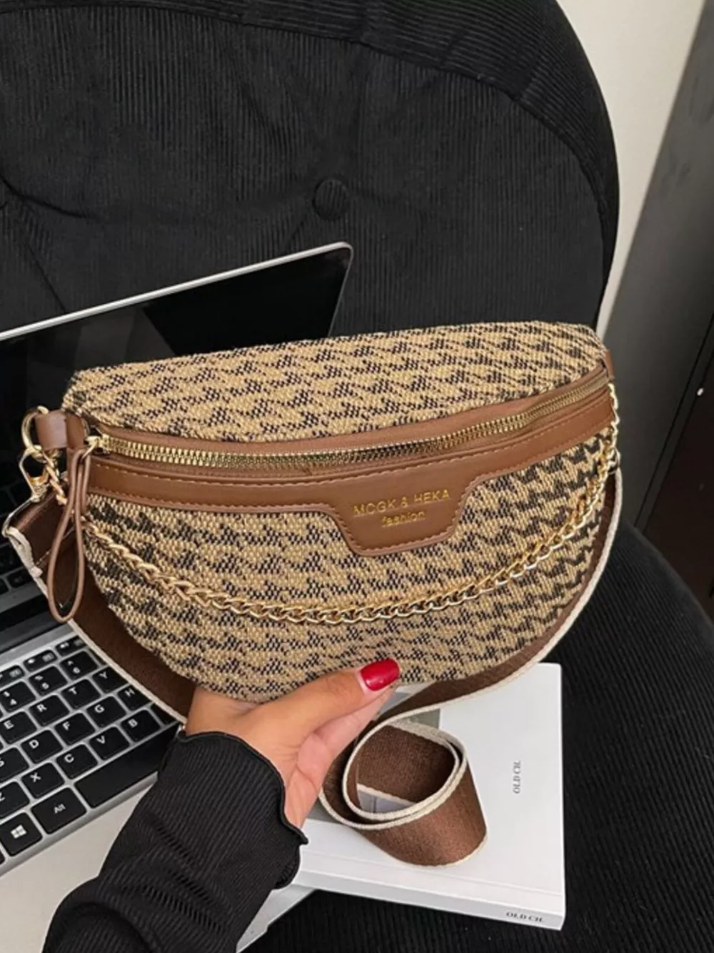 Adjustable Strap Chain Accent Crossbody Bag, image 4
