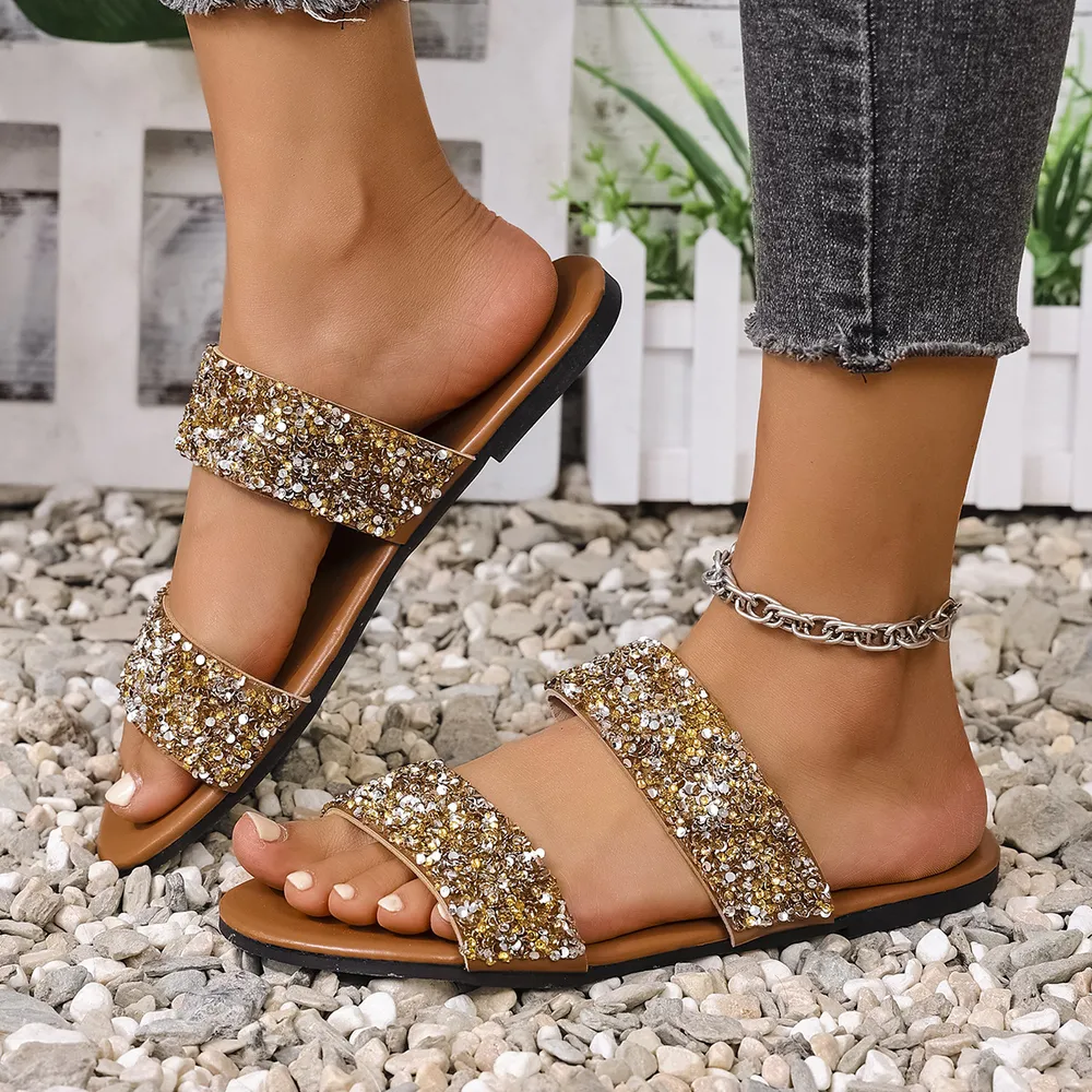 Sequin Open Toe Flats Sandals, image 4