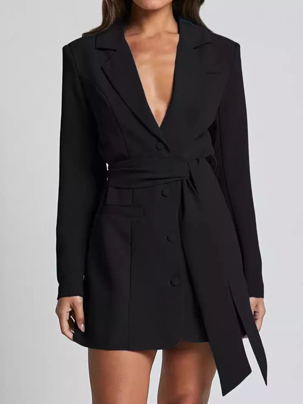 Lapel Collar Tie Waist Blazer, image 11