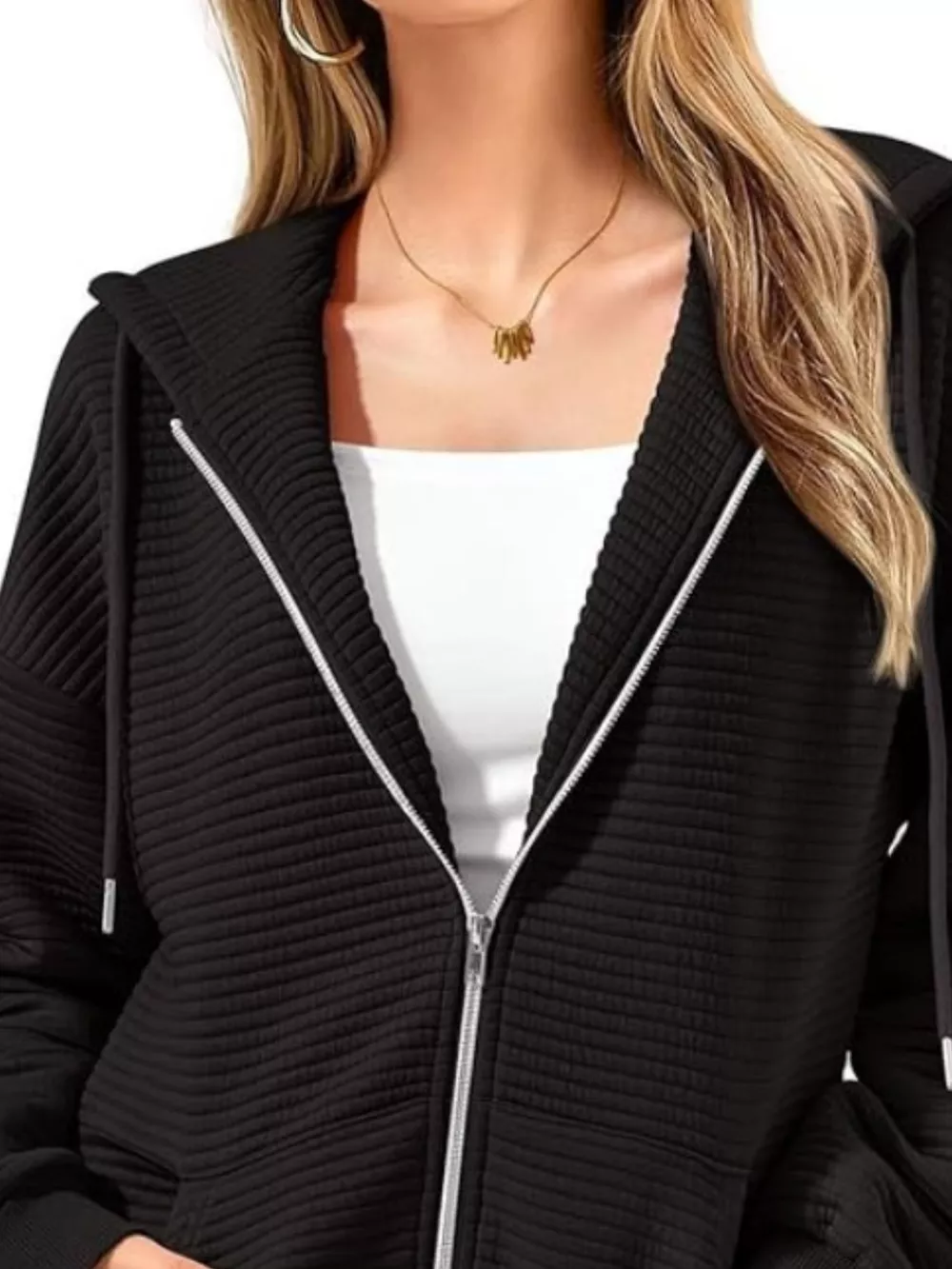 Drawstring Zip Up Dropped Shoulder Hoodie, image 12