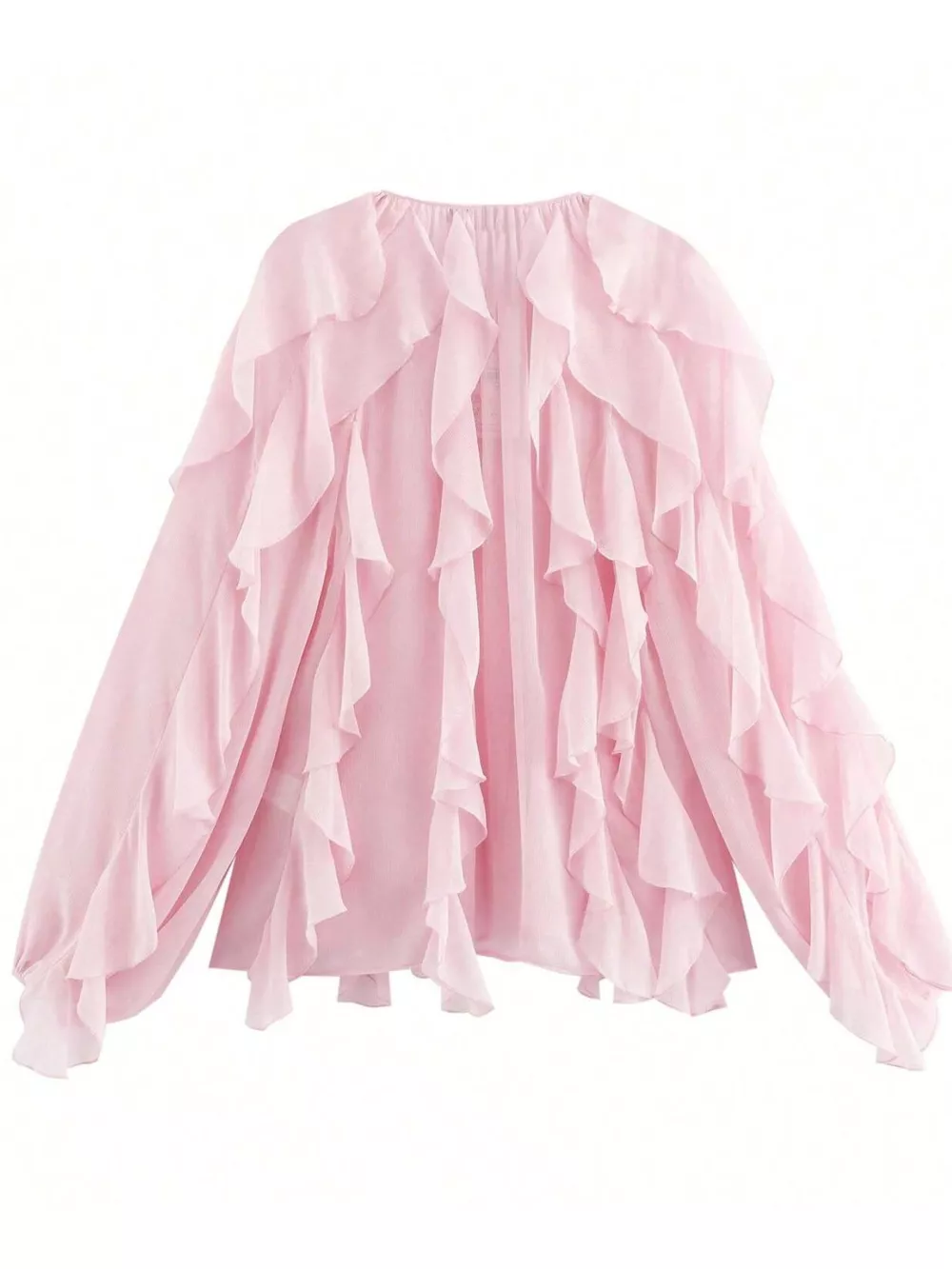 Ruffled Sheer Long Sleeve Blouse, image 19