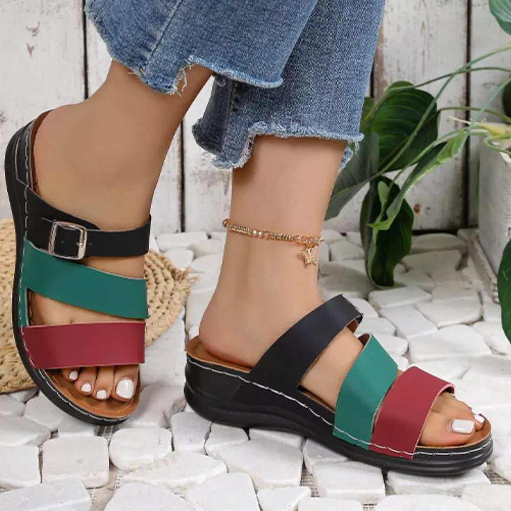 Color Block Adjustable Buckle Comfort Sandals, image 6