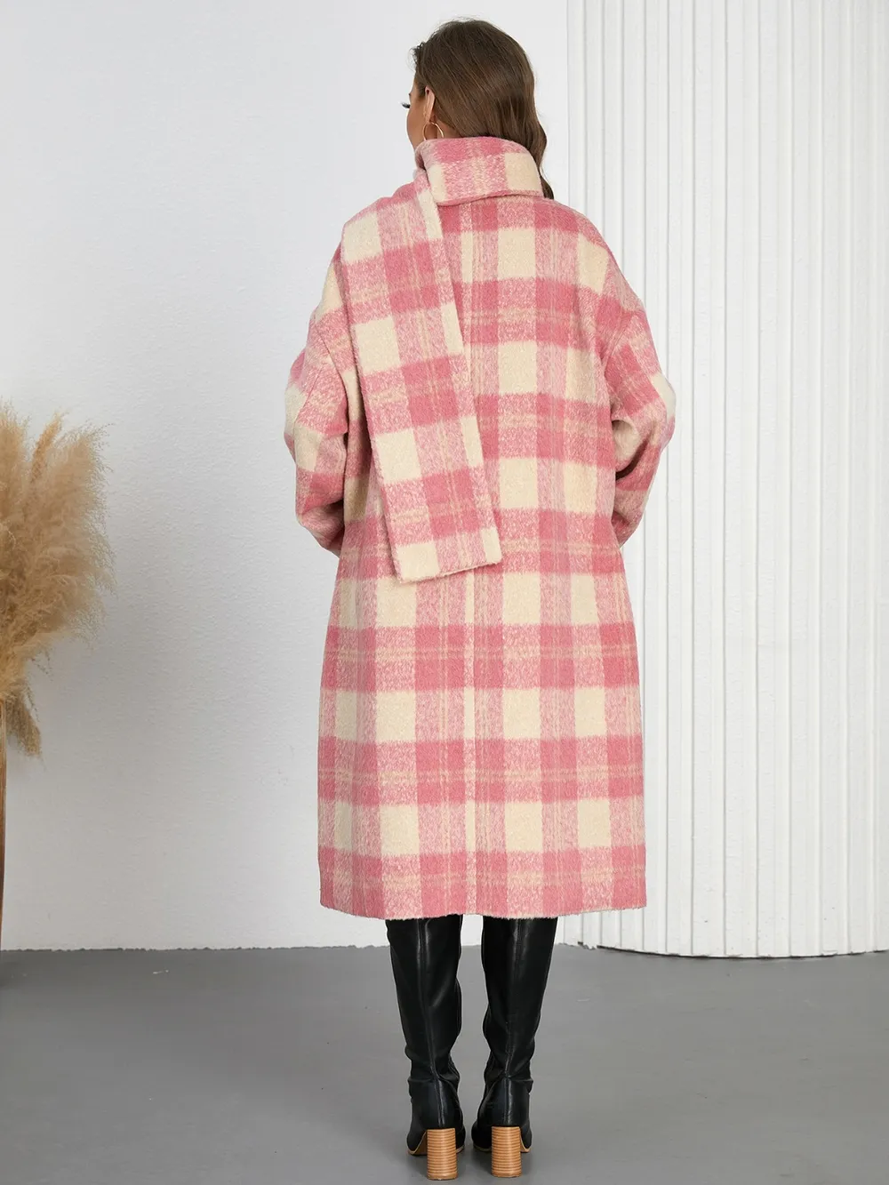 Plaid Button Up Long Sleeve Coat, image 4