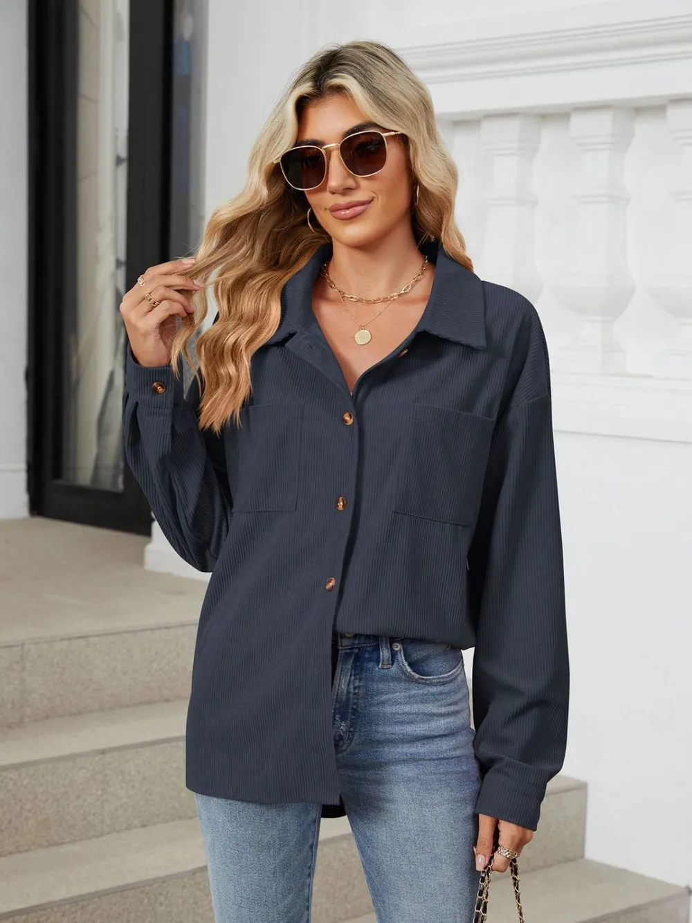 Button Up Long Sleeve Shirt with Breast Pockets, image 12
