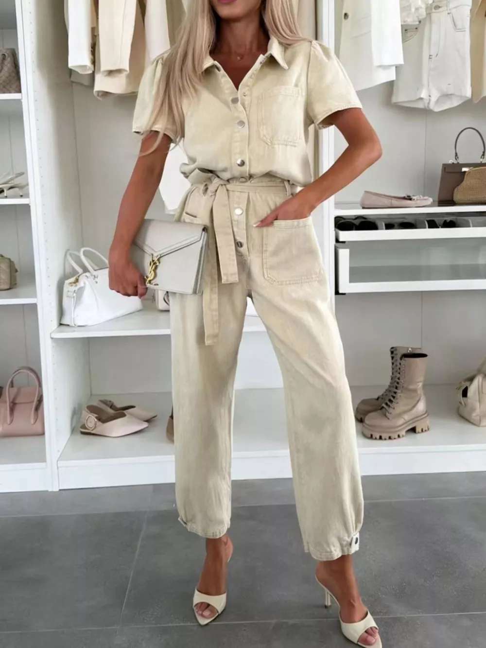 Vintage Wash Short Sleeve Denim Jumpsuit, image 5