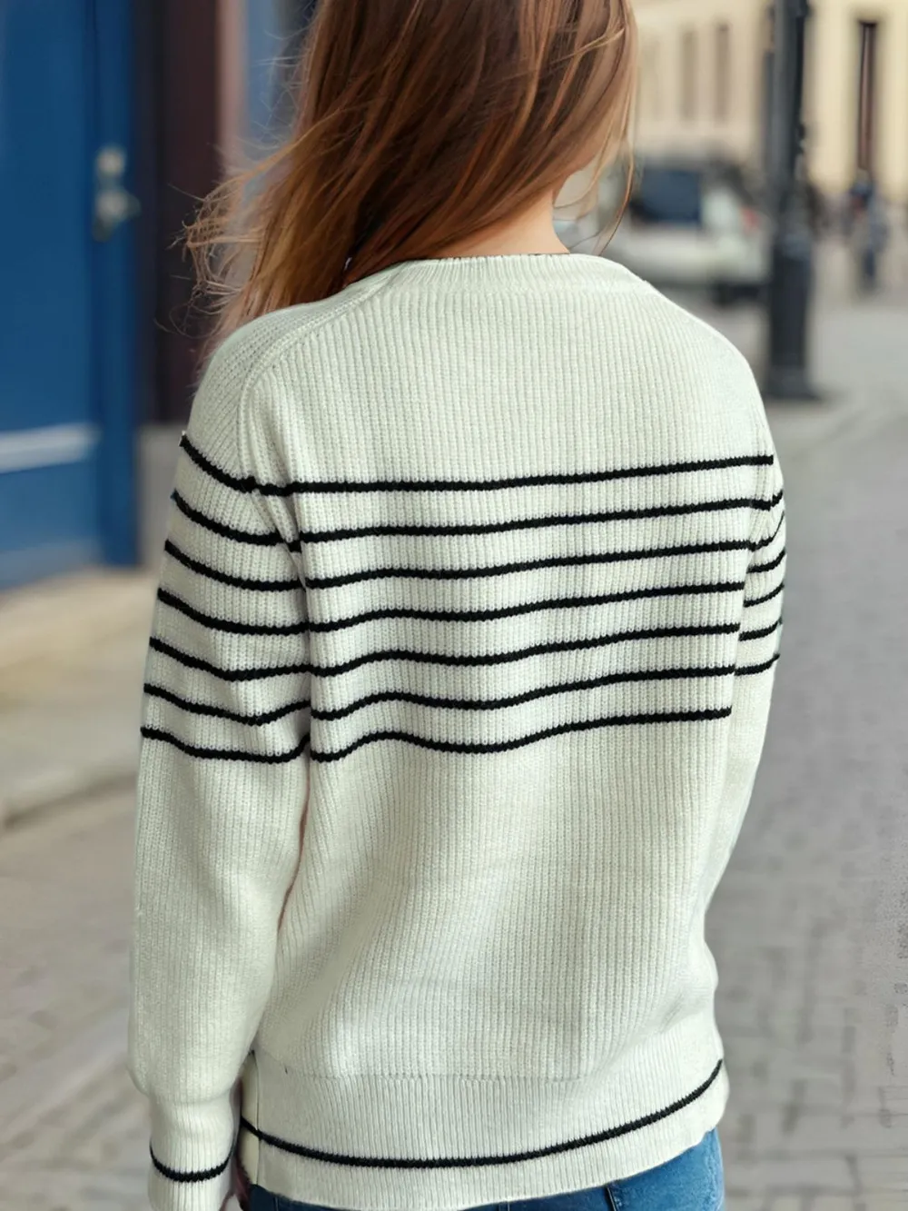 Striped Round Neck Long Sleeve Sweater, image 5