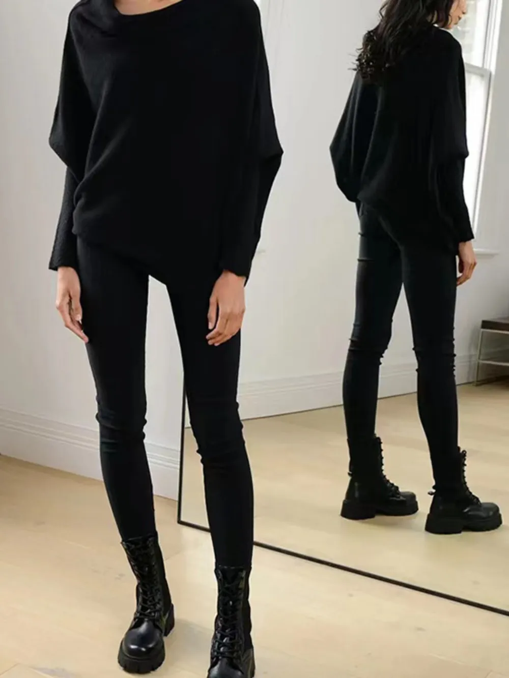 Full Size Boat Neck Batwing Sleeve Knit Top, image 13