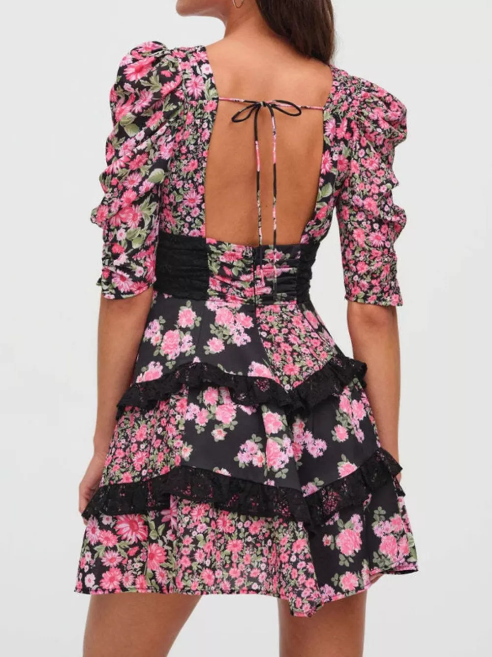 Ruffled Floral Print Half Sleeve Dress, image 2