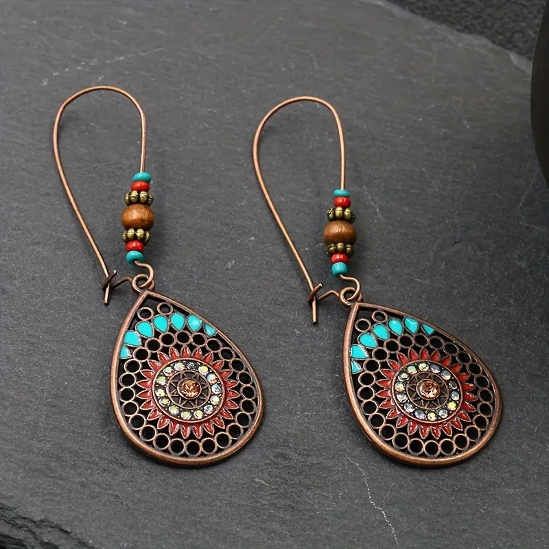 Alloy Oil Drip Beaded Teardrop Earrings, image 5