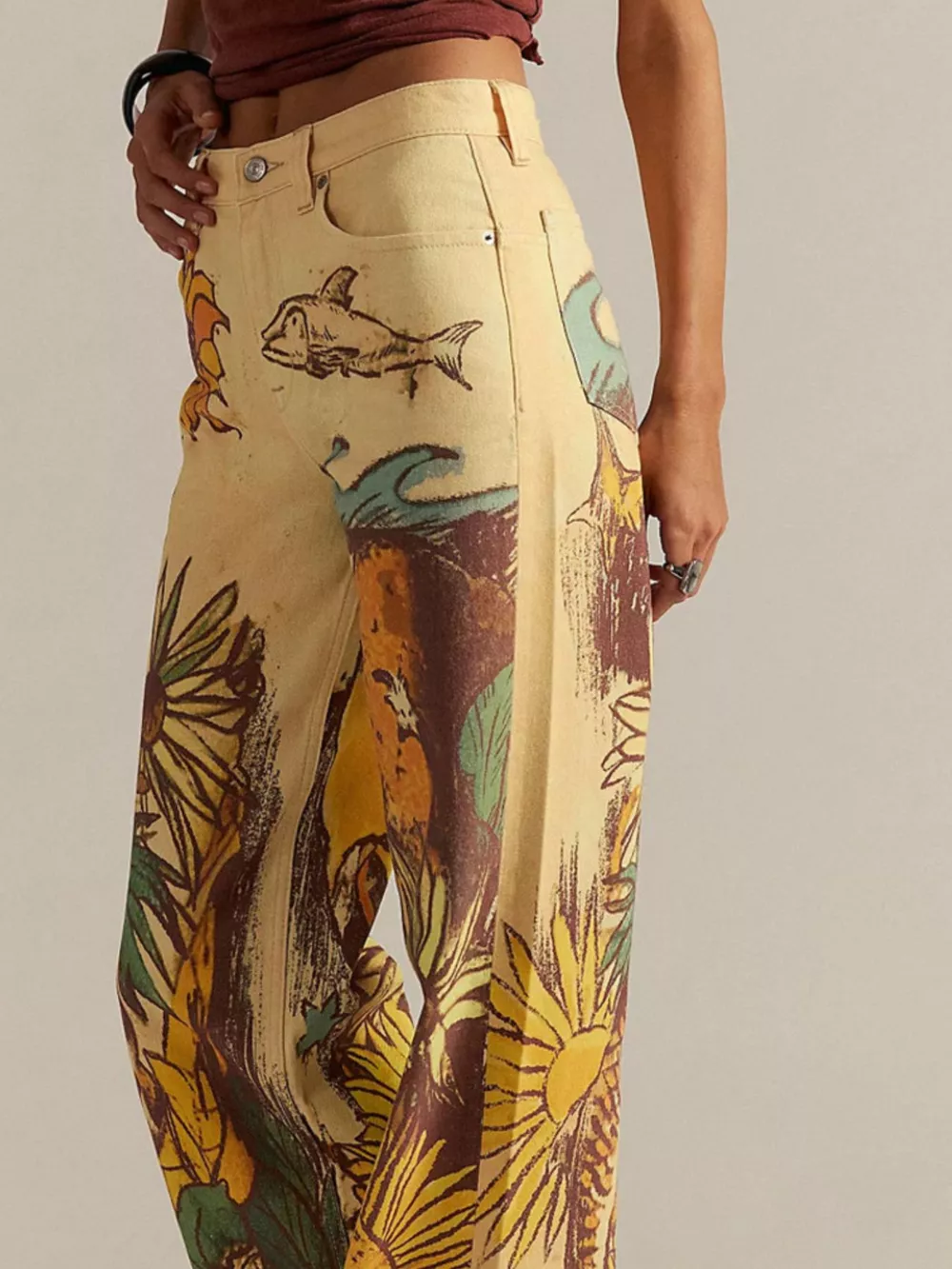 Printed Wide Leg Jeans, image 7