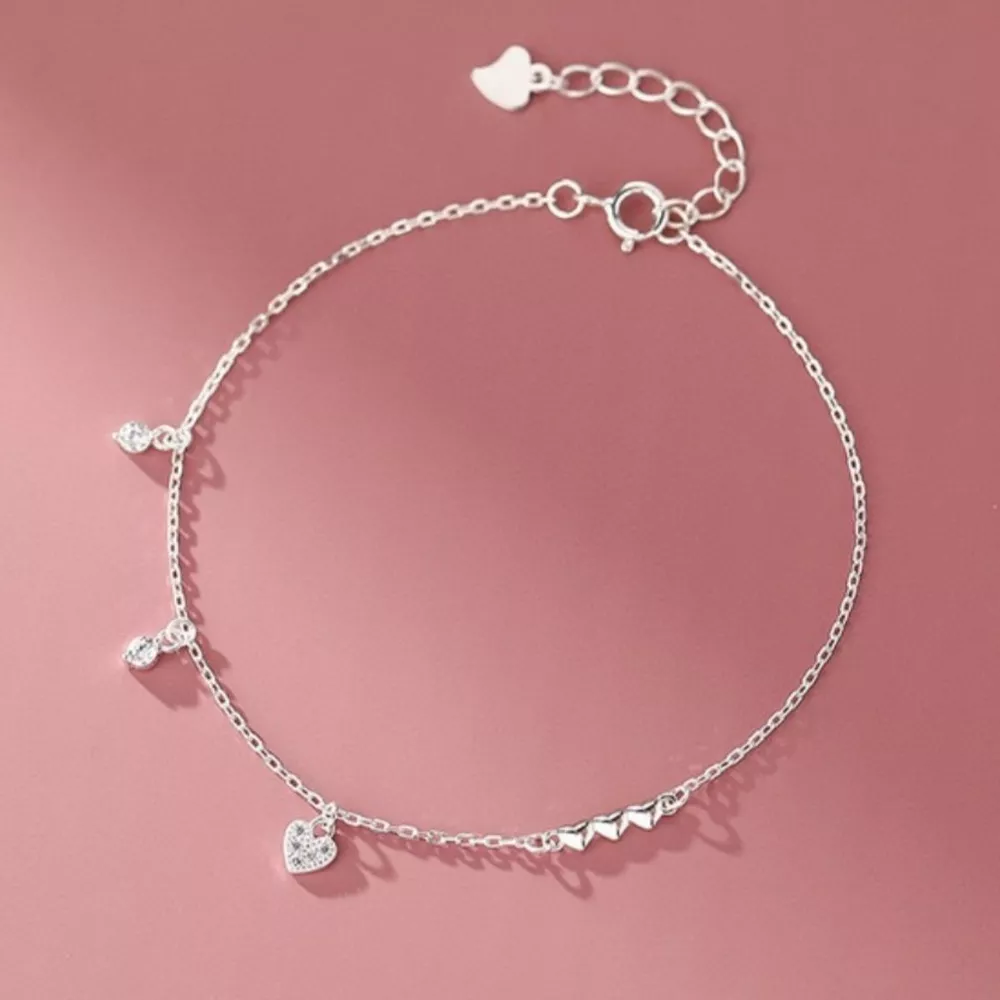 Heart Charm 925 Sterling Silver Bracelet, image 2