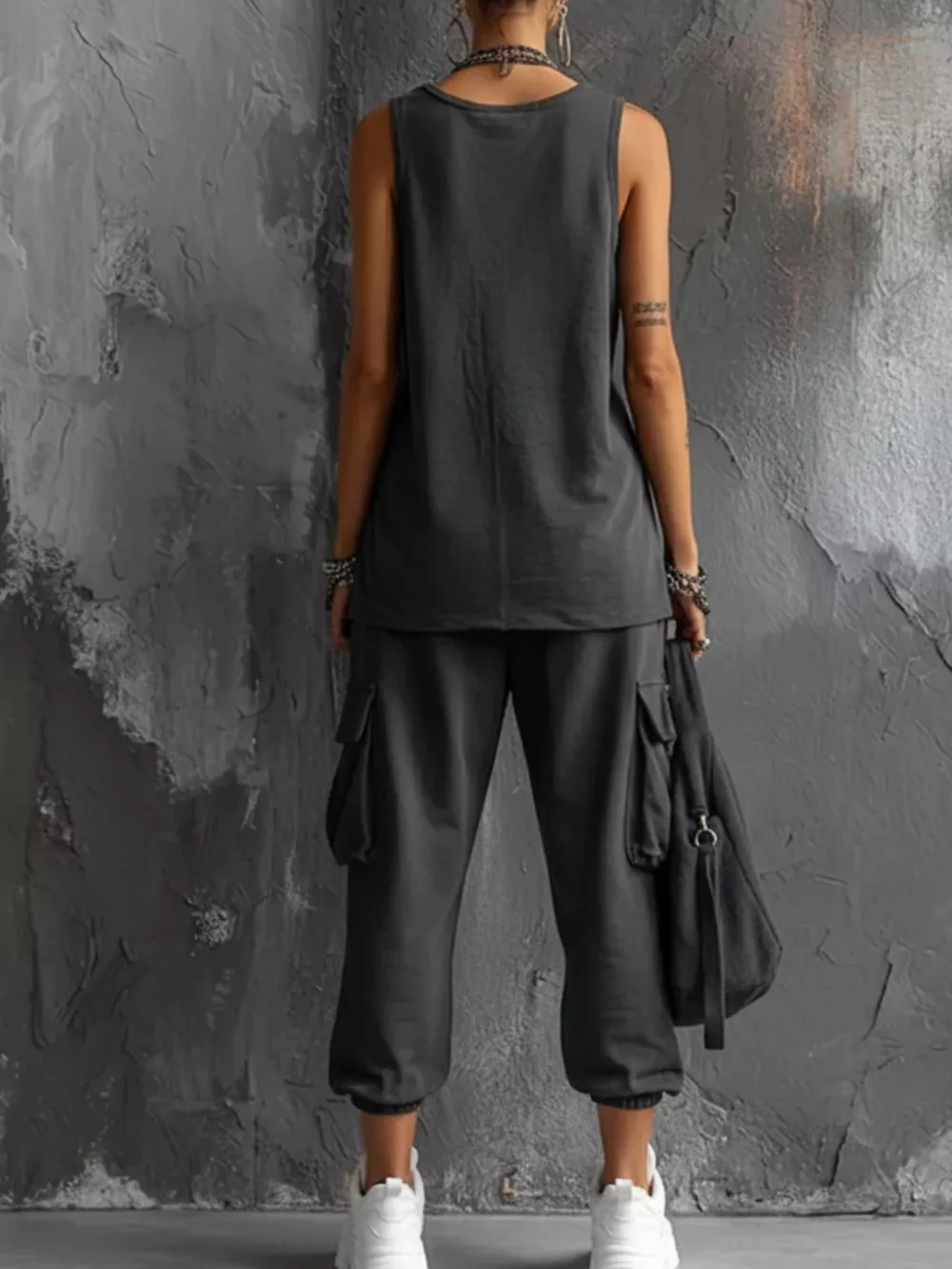 Full Size Casual Tank and Cargo Pants Set Plus Size, image 2