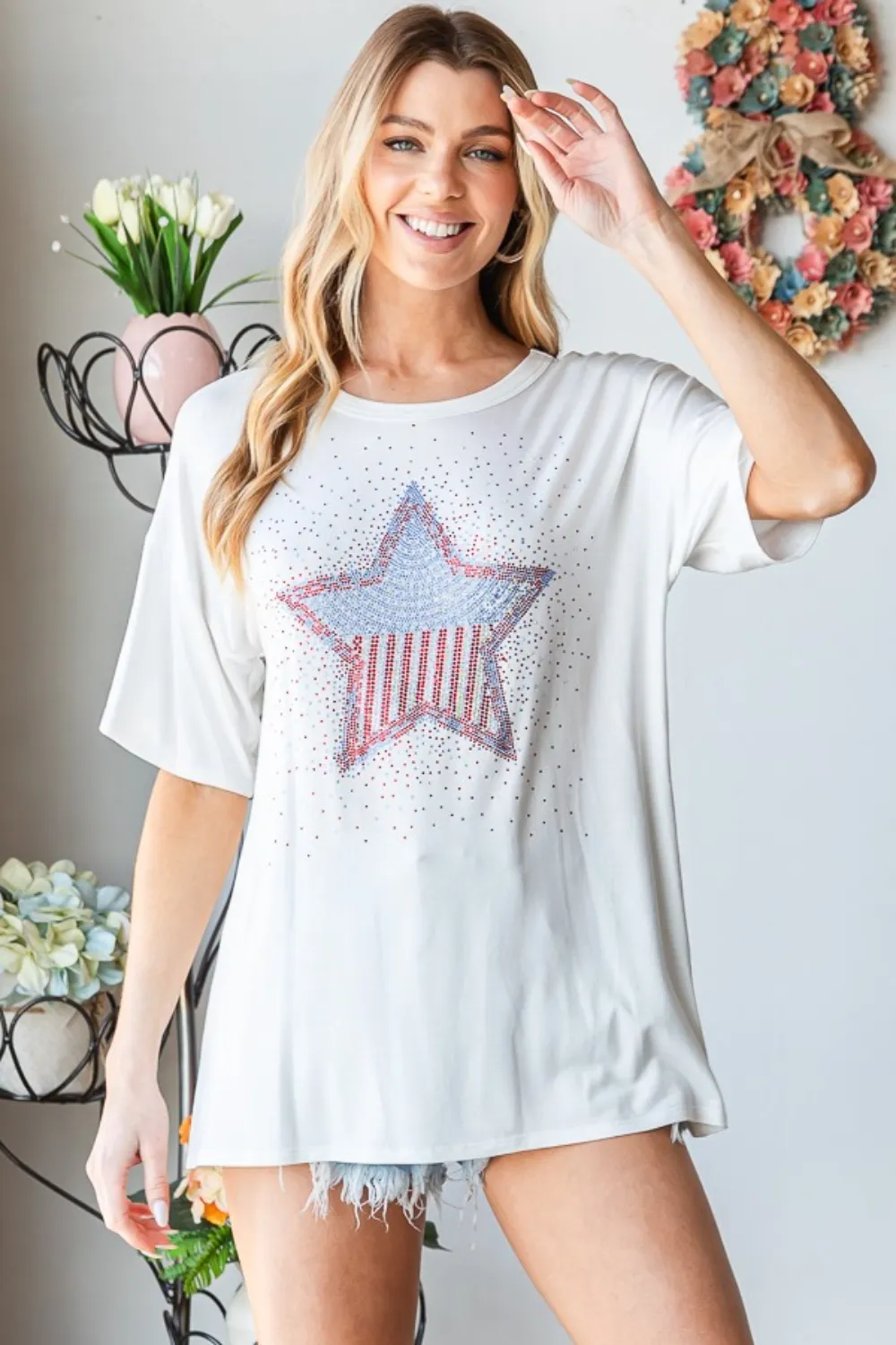 Full Size Star Patch Short Sleeve T-Shirt, image 3